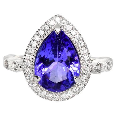 *Sale* IGI 14K 2.74 Ct Tanzanite&Diamonds Antique Art Deco Style Engagement Ring