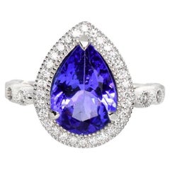 *Sale* IGI 14K 2.74 Ct Tanzanite&Diamonds Antique Art Deco Style Engagement Ring