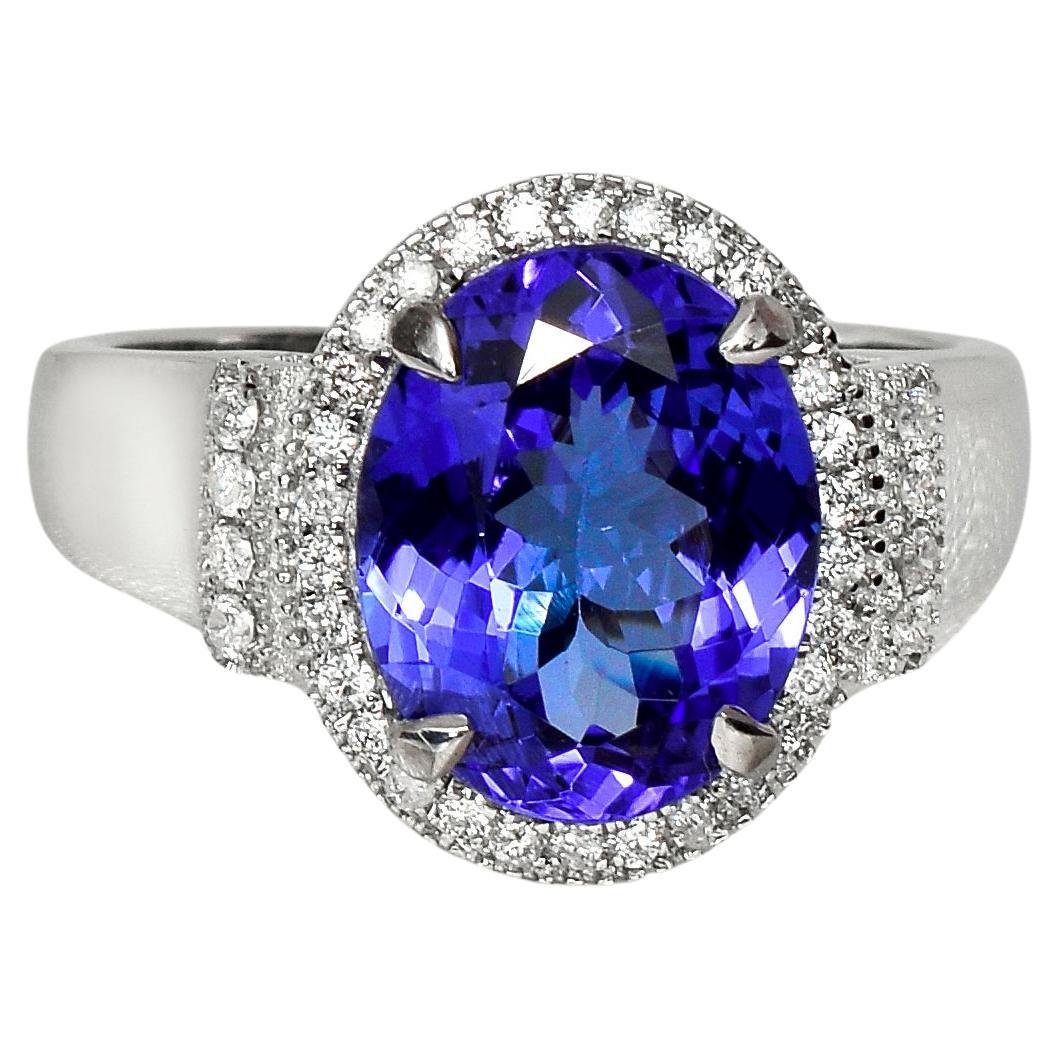 *NRP* IGI 14K 3.81 Carat Tanzanite&Diamonds Antique Art Deco Engagement Ring
