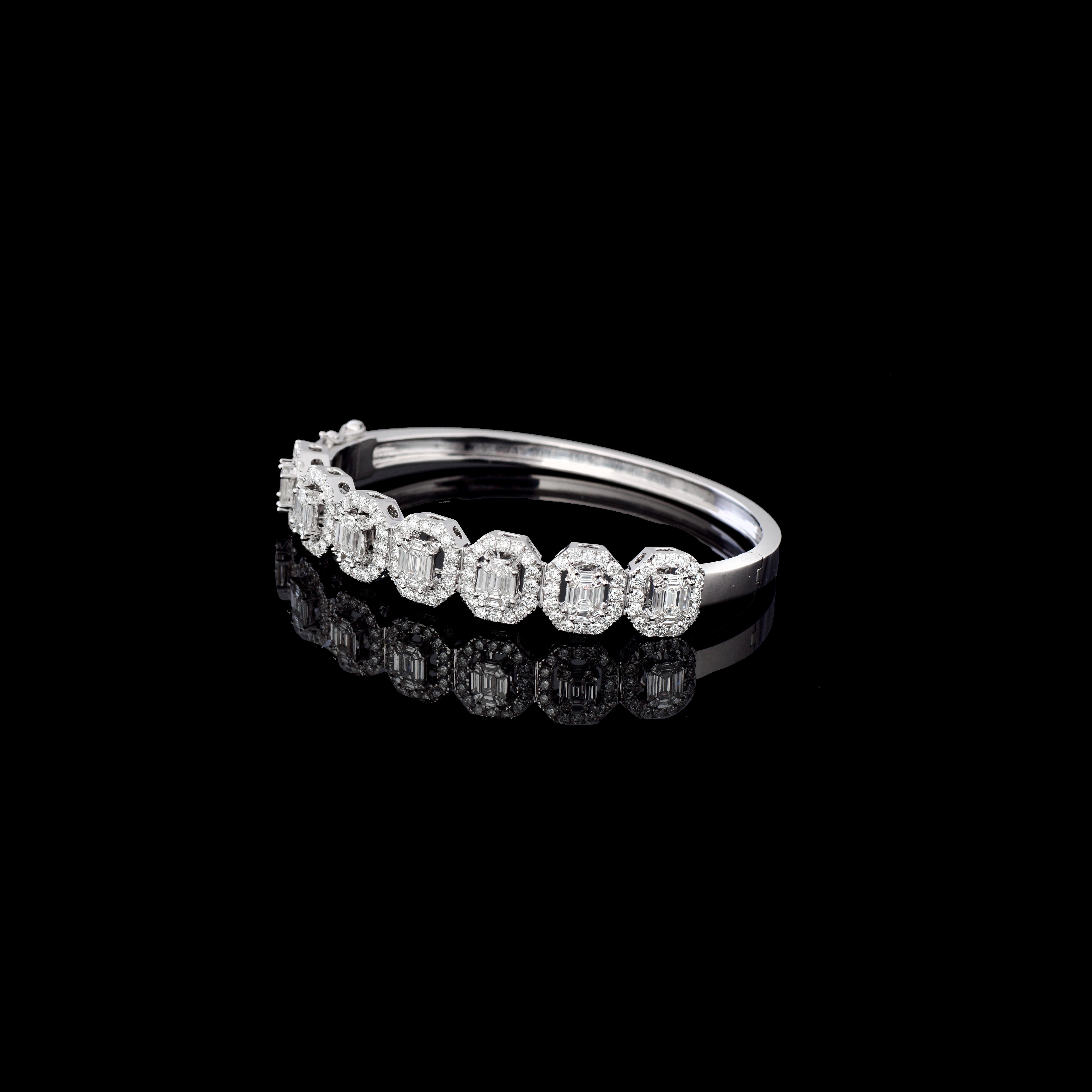 IGI 14k 3.92 Carat Diamond Antique Art Deco Bangle Bracelet For Sale 4