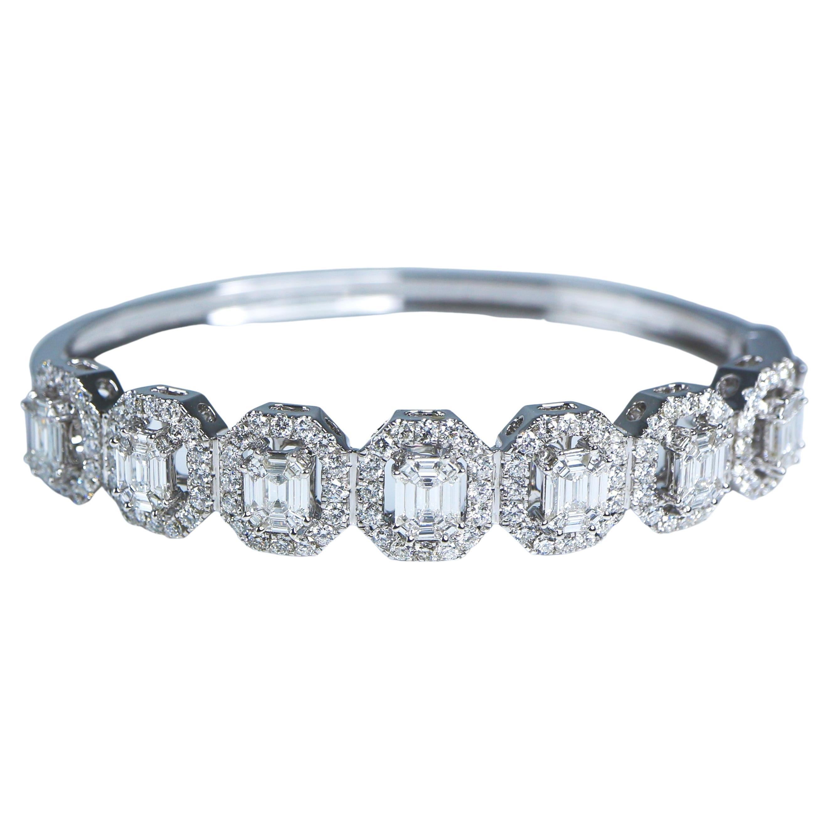 IGI 14k 3.92 Carat Diamond Antique Art Deco Bangle Bracelet For Sale