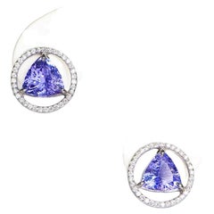 *NRP* IGI 14k 4.00 Carat Tanzanite&Diamonds Antique Art Deco Style Stud Earrings