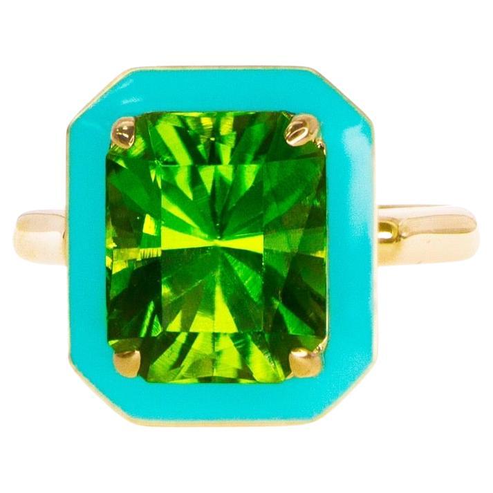 *NRP* IGI 14k 4.10 Ct Top Peridot Enamel Antique Art Deco Style Engagement Ring