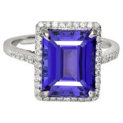 *NRP* IGI 14K 5.12 Carat Tanzanite&Diamonds Antique Art Deco Engagement Ring