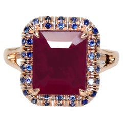IGI 14k 5.18 ct Natural Ruby & Sapphires Antique Art Deco Engagement Ring