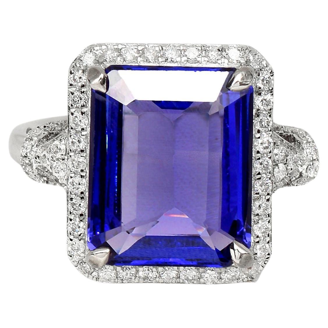 *NRP* IGI 14K 5.20 Carat Tanzanite&Diamonds Antique Art Deco Engagement Ring