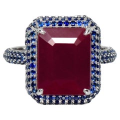 IGI 14K 6.04 C Natural Ruby & Sapphires Antique Art Deco Engagement Ring