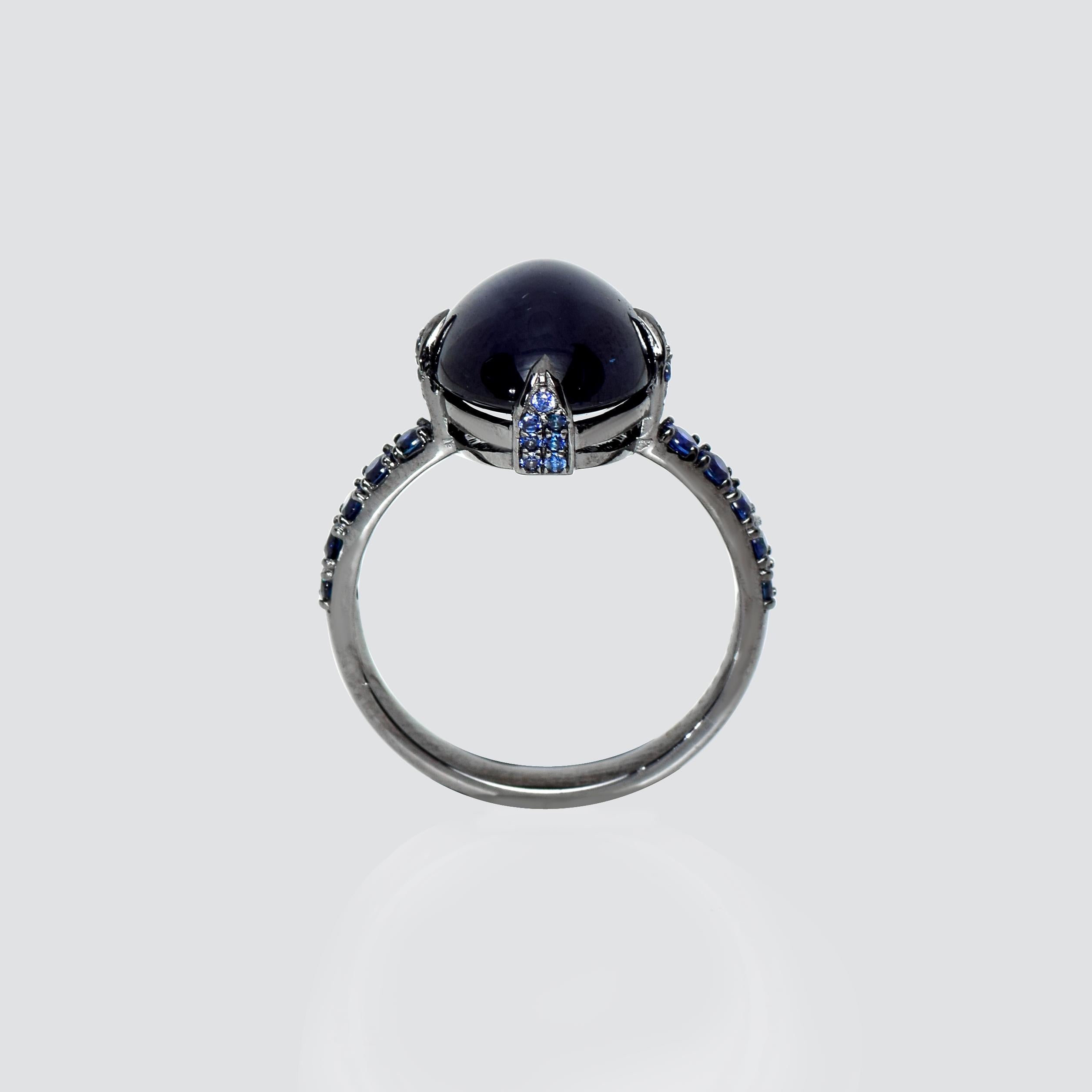 Women's or Men's IGI 14k 7.25 Carat Blue Sapphire Antique Art Deco Engagement Ring For Sale