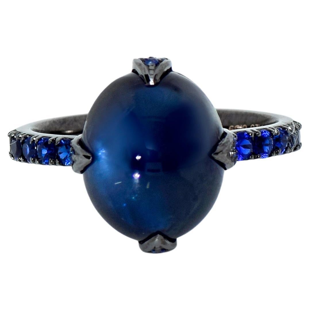 IGI 14k 7.25 Carat Blue Sapphire Antique Art Deco Engagement Ring For Sale