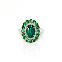 IGI 18k 2.21 Ct Emerald&Tsavorite Antique Art Deco Style Engagement Ring