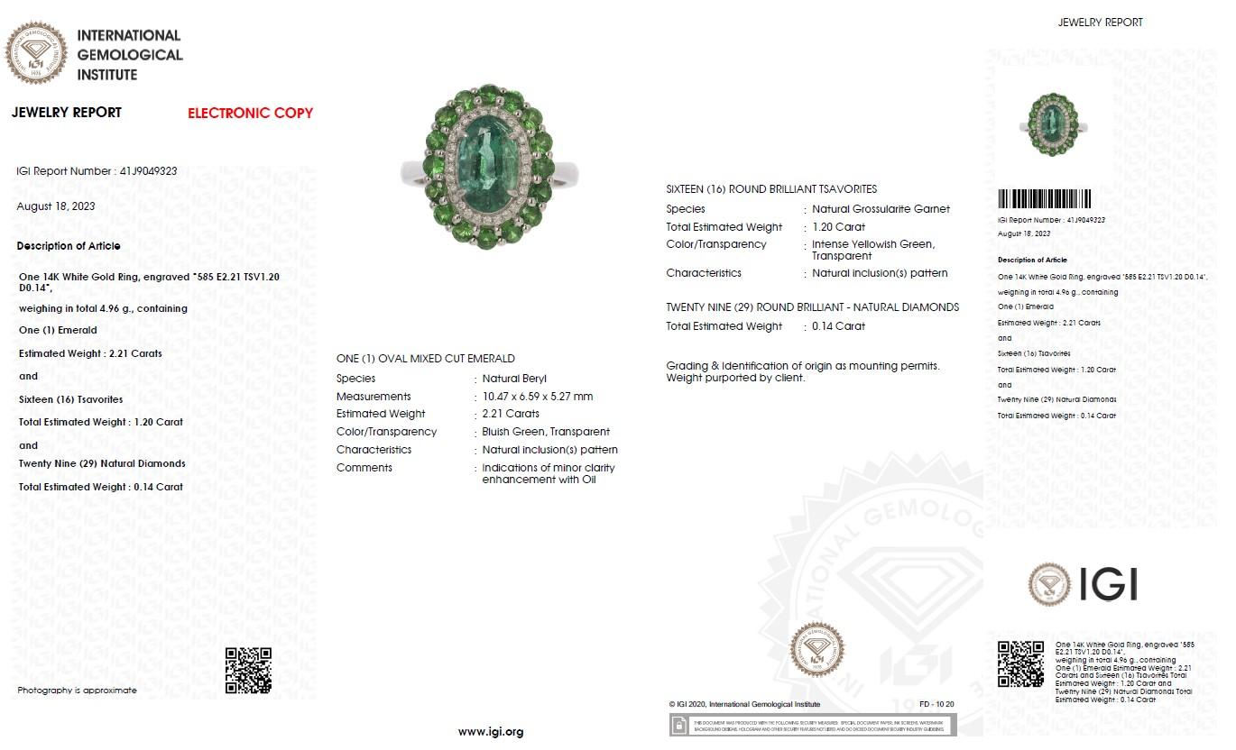 Contemporain Bague de fiançailles IGI 18k 2.21 Ct Emerald&Tsavorite Antique Art Deco Style en vente