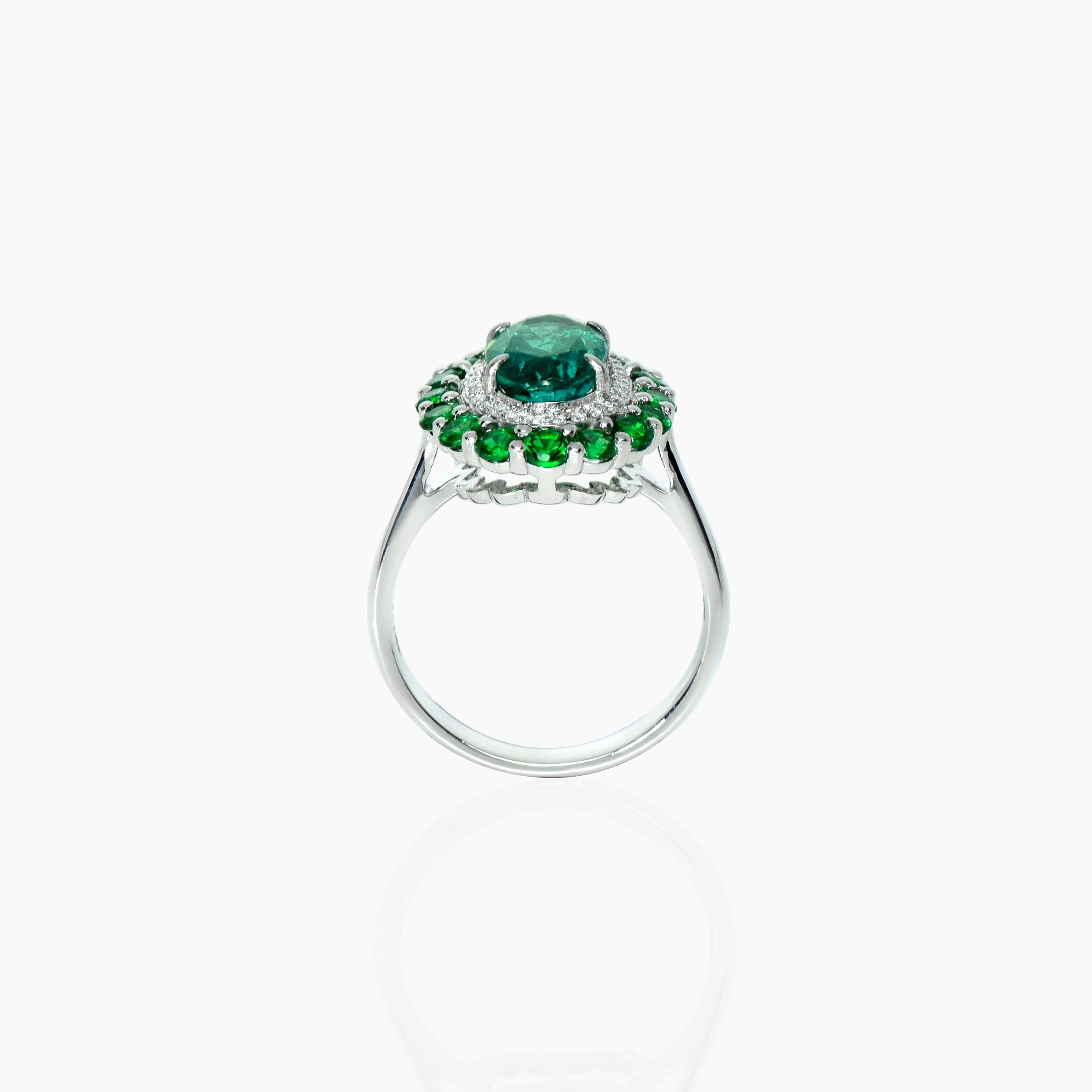 Bague de fiançailles IGI 18k 2.21 Ct Emerald&Tsavorite Antique Art Deco Style Neuf - En vente à Kaohsiung City, TW