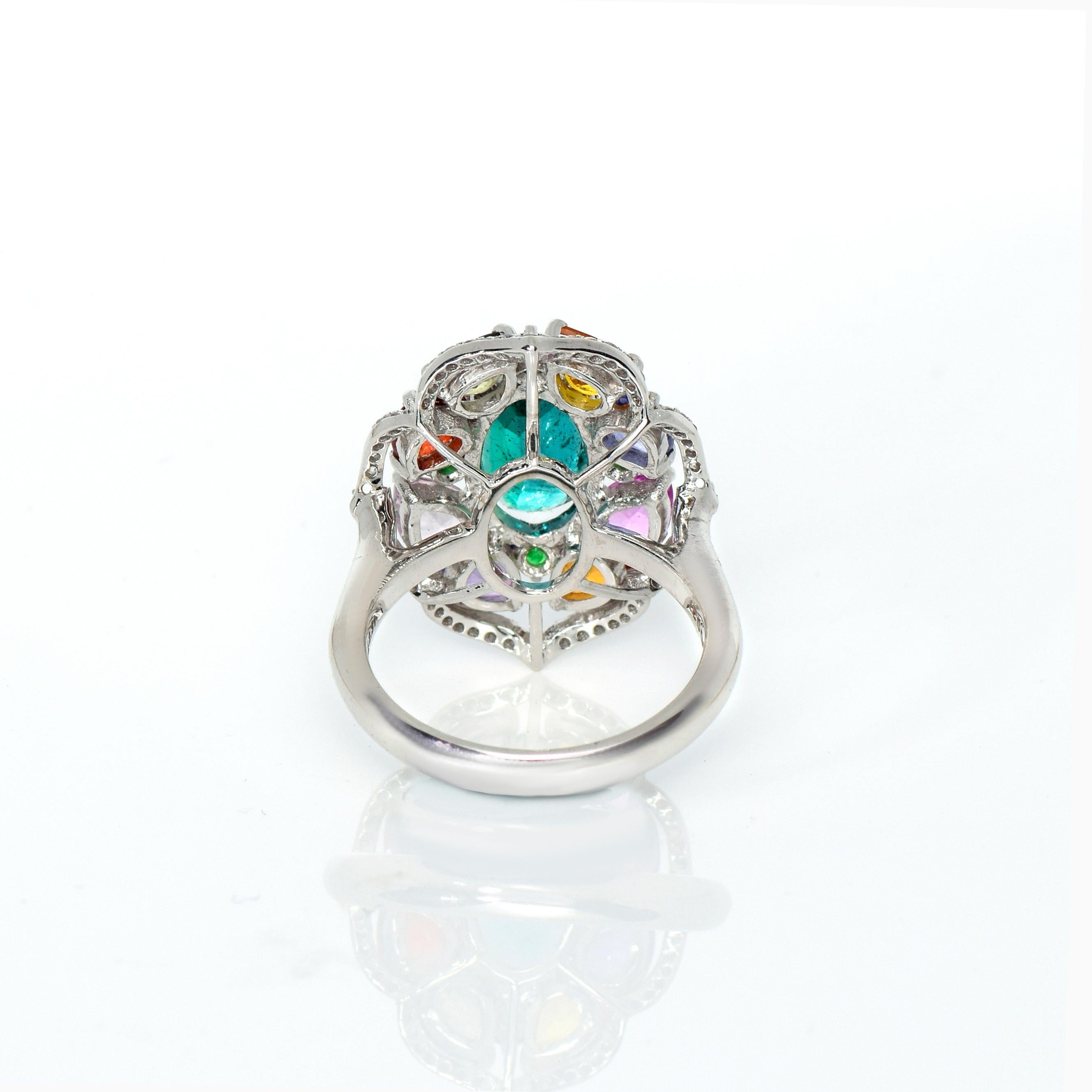 Oval Cut IGI 18K 2.31 Carat Emerald &Sapphires Antique Art Deco Engagement Ring For Sale