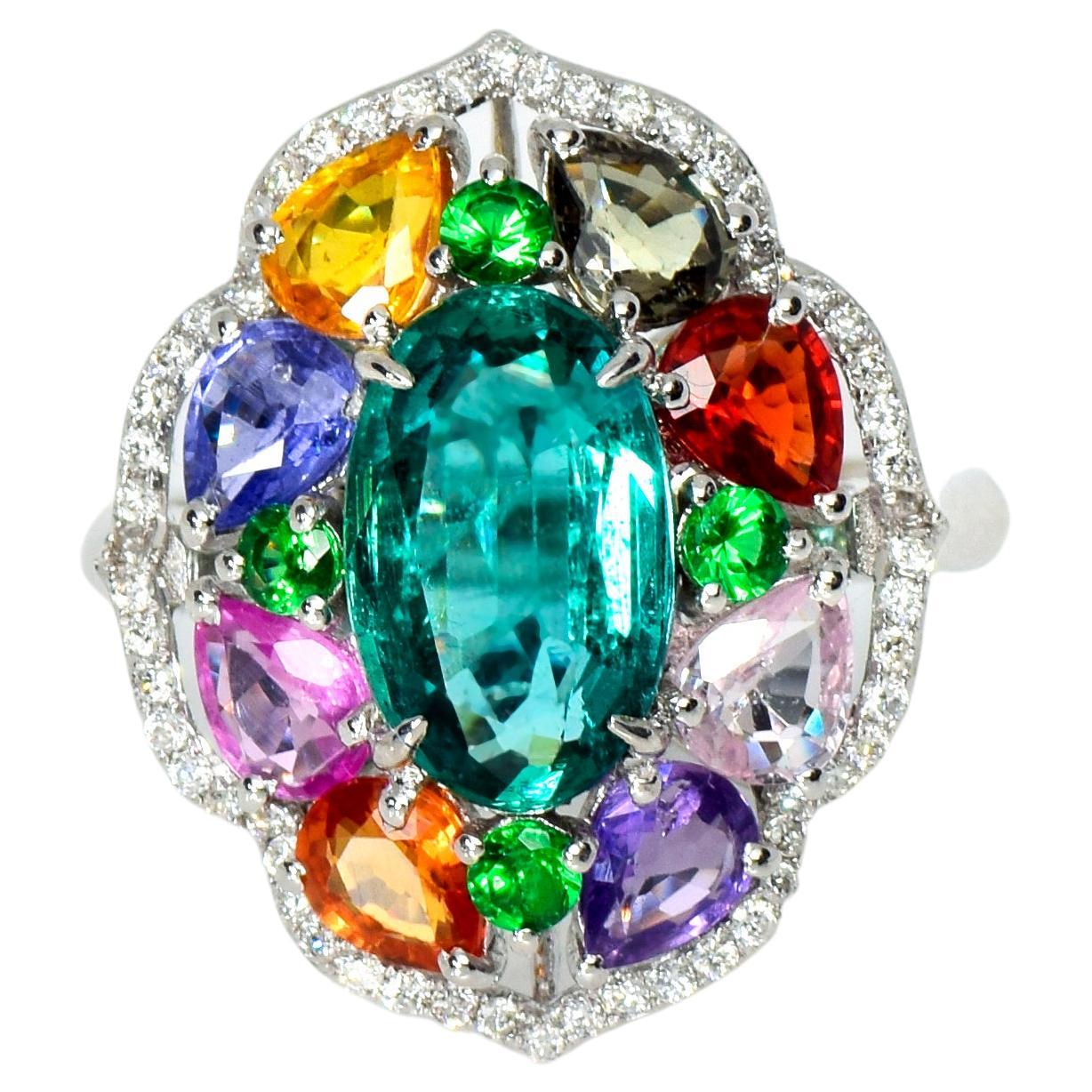 IGI 18K 2.31 Carat Emerald &Sapphires Antique Art Deco Engagement Ring