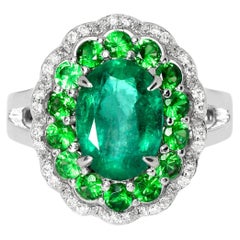 *NRP* IGI 18k 2.47 Ct Emerald&Tsavorites Antique Art Deco Style Engagement Ring