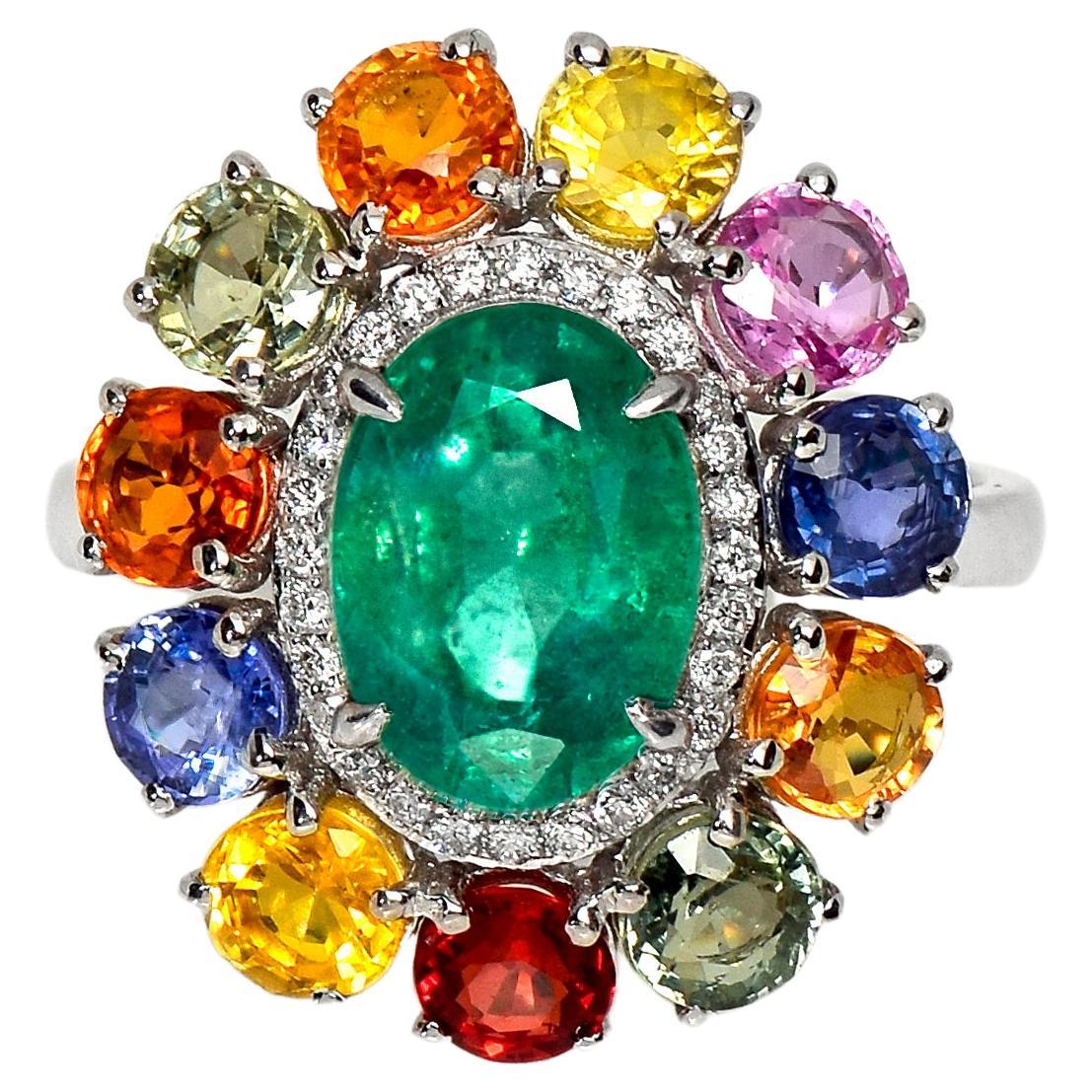 *NRP* IGI 18K 2.53 Carat Emerald &Sapphires Antique Art Deco Engagement Ring