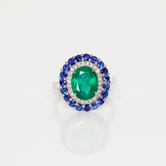 *NRP* IGI 18k 3.01ct Smaragd&Saphire Antiker Art Deco Stil Verlobungsring