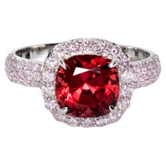Bague de fiançailles IGI 18K 3.09 Ct Red Spinel&Pink Diamonds Antique