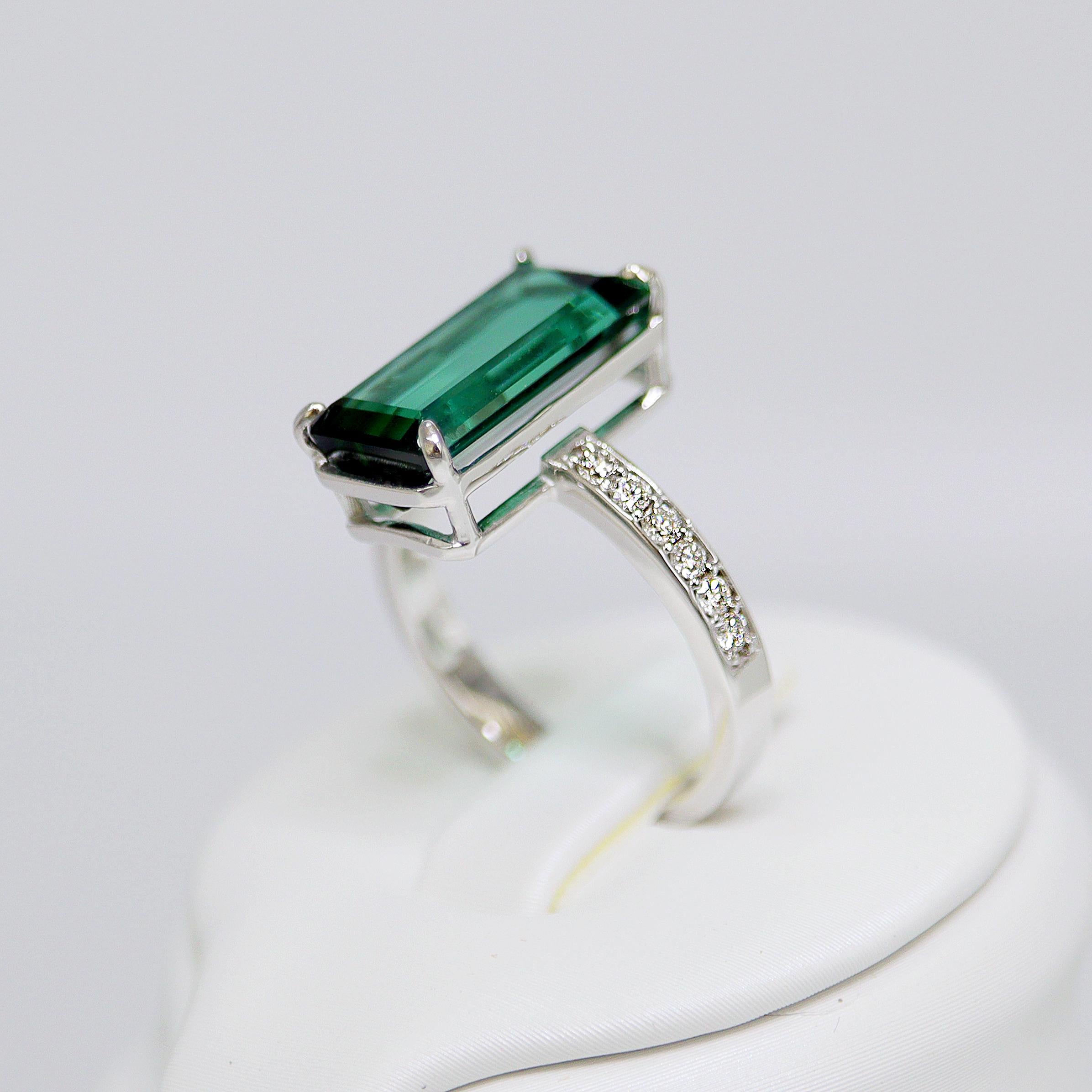 Emerald Cut IGI 18k 5.17 Carat Tourmaline Antique Art Deco Style Engagement Ring