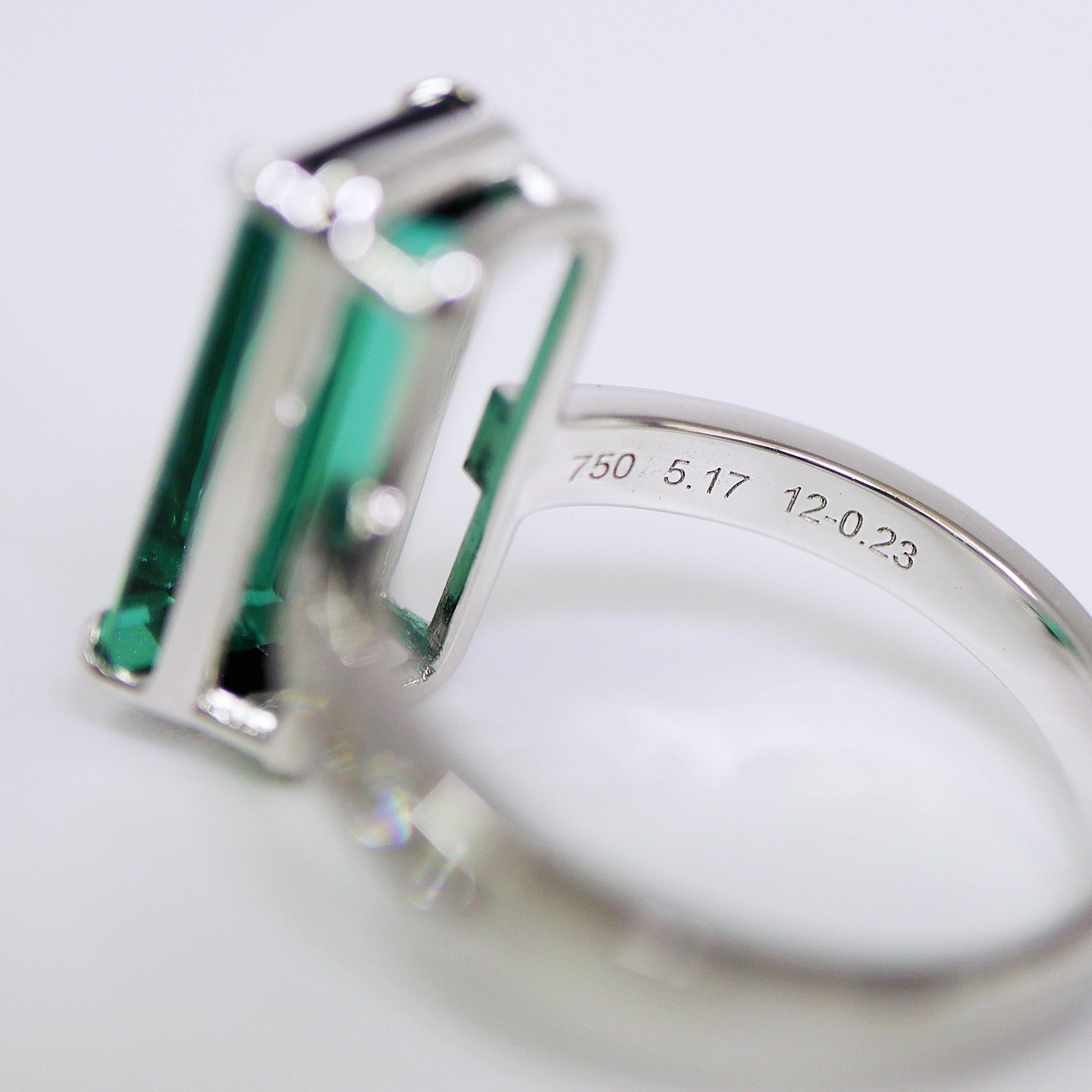 Women's IGI 18k 5.17 Carat Tourmaline Antique Art Deco Style Engagement Ring