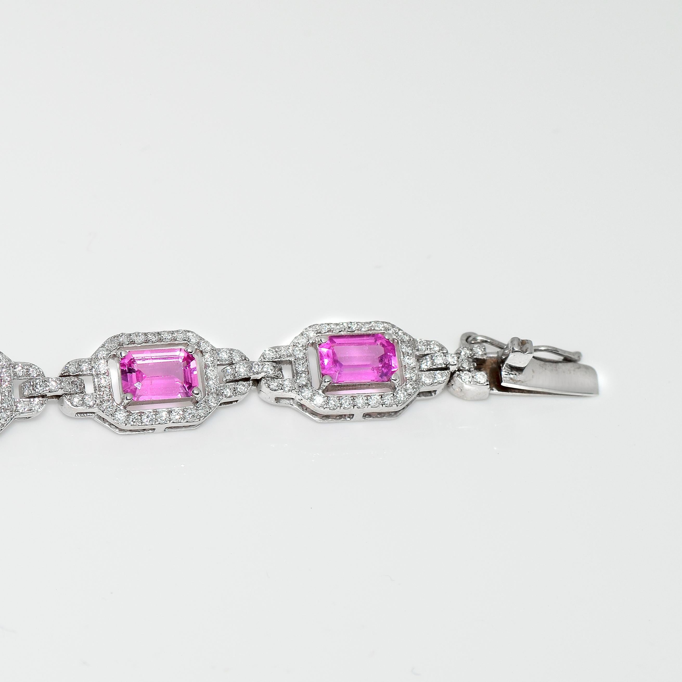 IGI 18k 6.35 Ct Pink Sapphires&2.03 ct Diamonds Antique Art Deco Tennis Bracelet 5