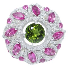 *NRP* Silver 4.53 ctw  Natural Toumaline Diamonds Antique Engagement Ring