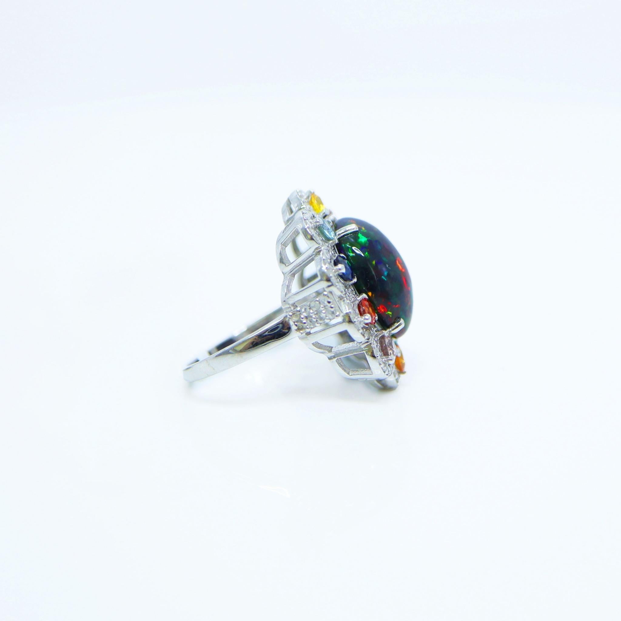 Art Deco *Sale* Silver 5.65 ct  Natural Color Play Opal Diamonds Antique Engagement Ring