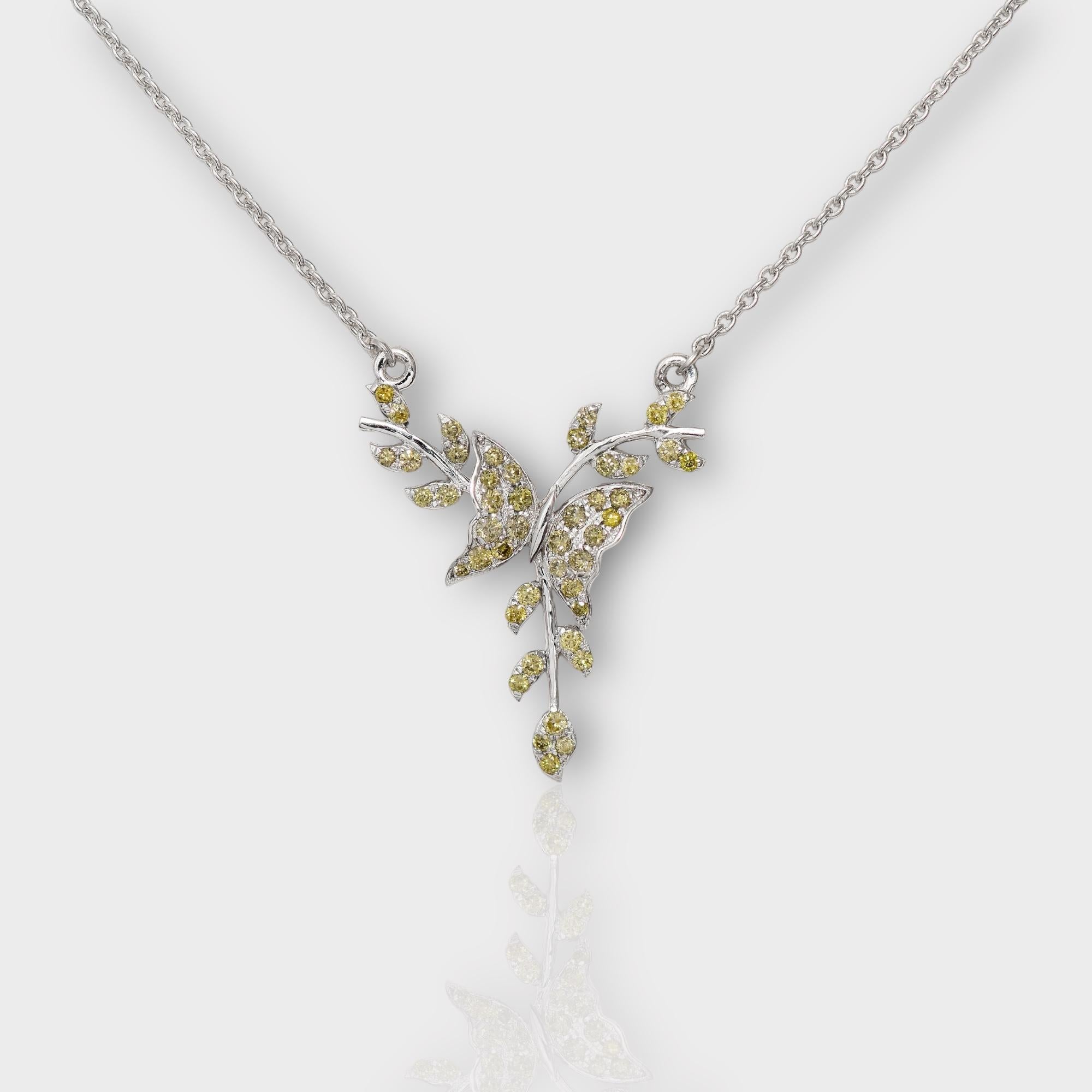 *IGI 14K 0.25 ct Natural Greenish Yellow Diamonds Branches Design Necklace*

This band features a stunning design with branches crafted from 14K white gold. It is set with natural, intense greenish-yellow diamonds weighing 0.25 carats.

This