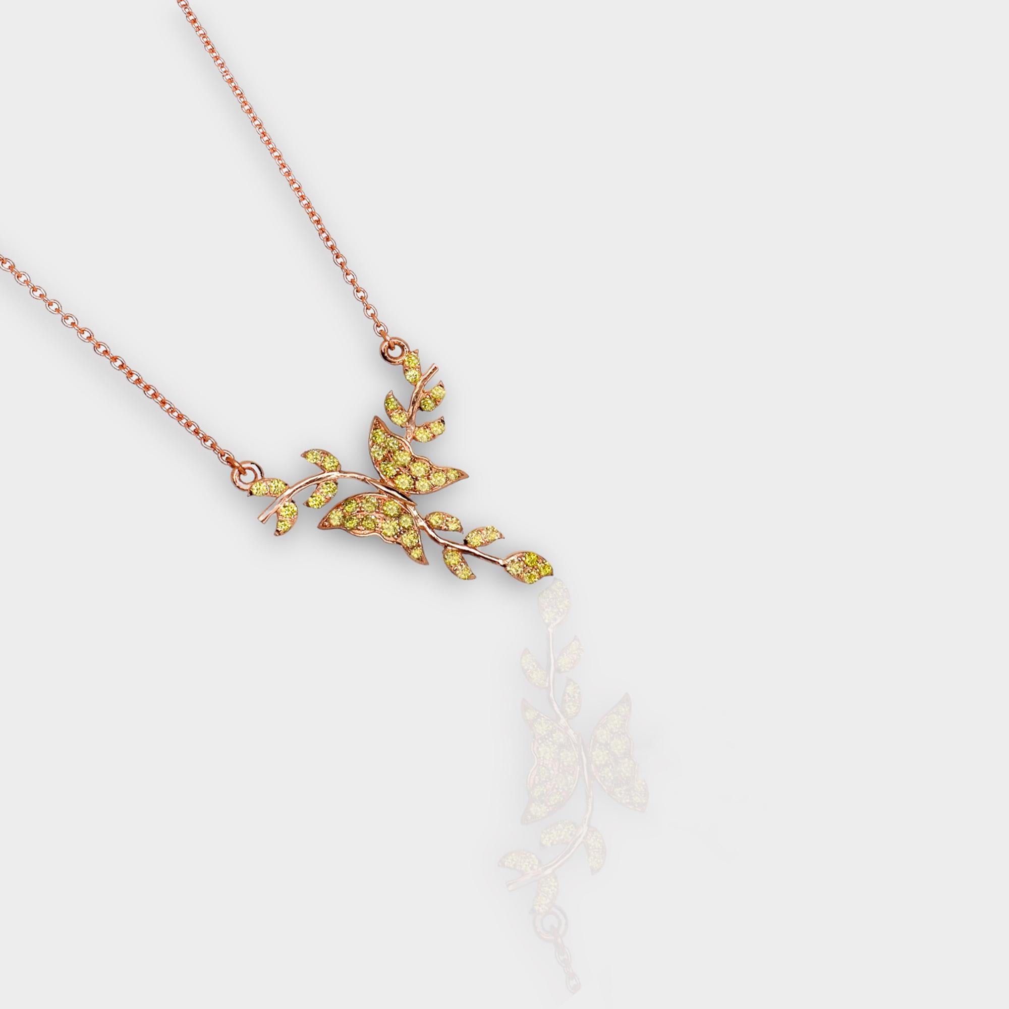 IGI 14K 0.25 ct Natural Greenish Yellow Diamonds Branches Design Necklace In New Condition For Sale In Kaohsiung City, TW