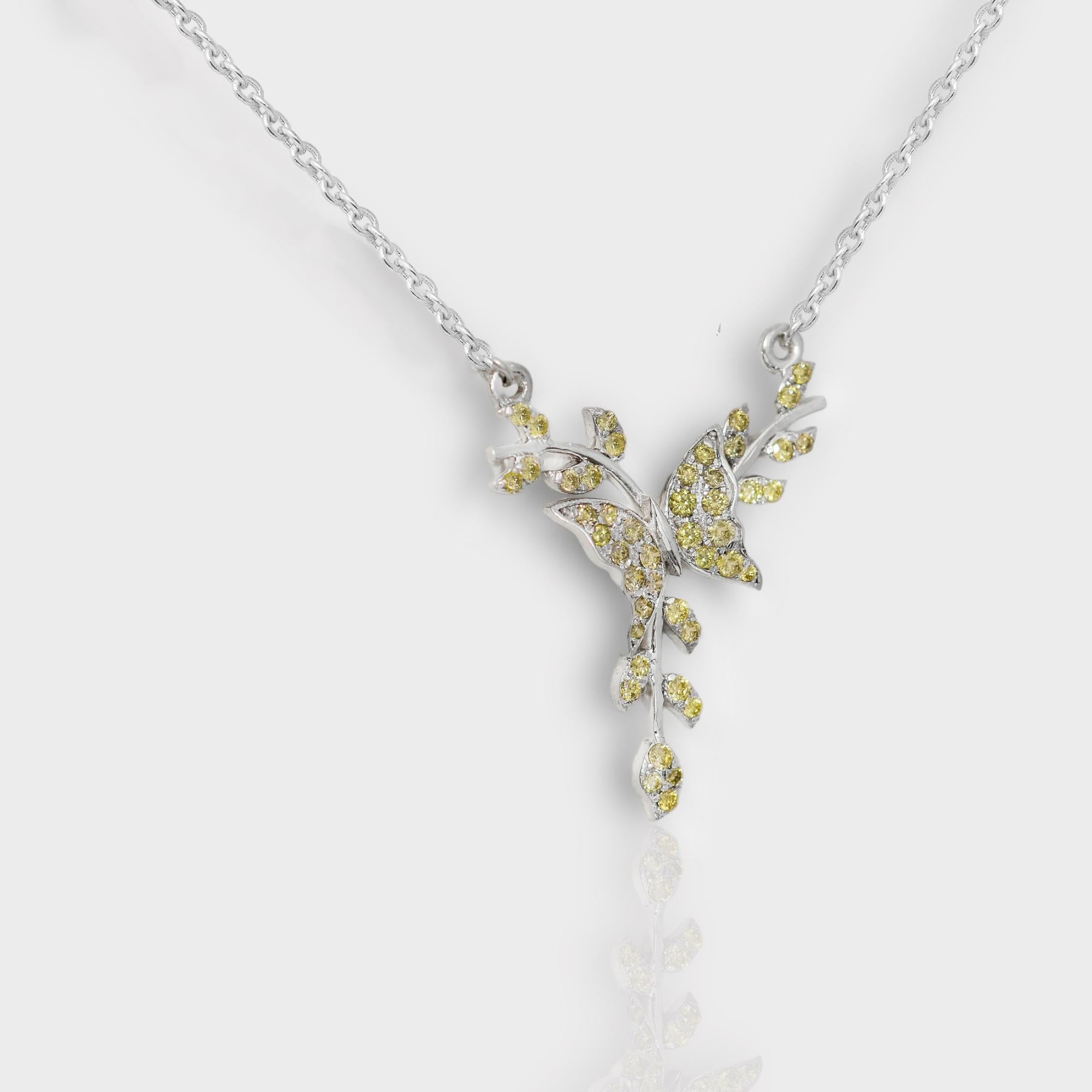 IGI 14K 0.25 ct Natural Greenish Yellow Diamonds Branches Design Necklace In New Condition For Sale In Kaohsiung City, TW