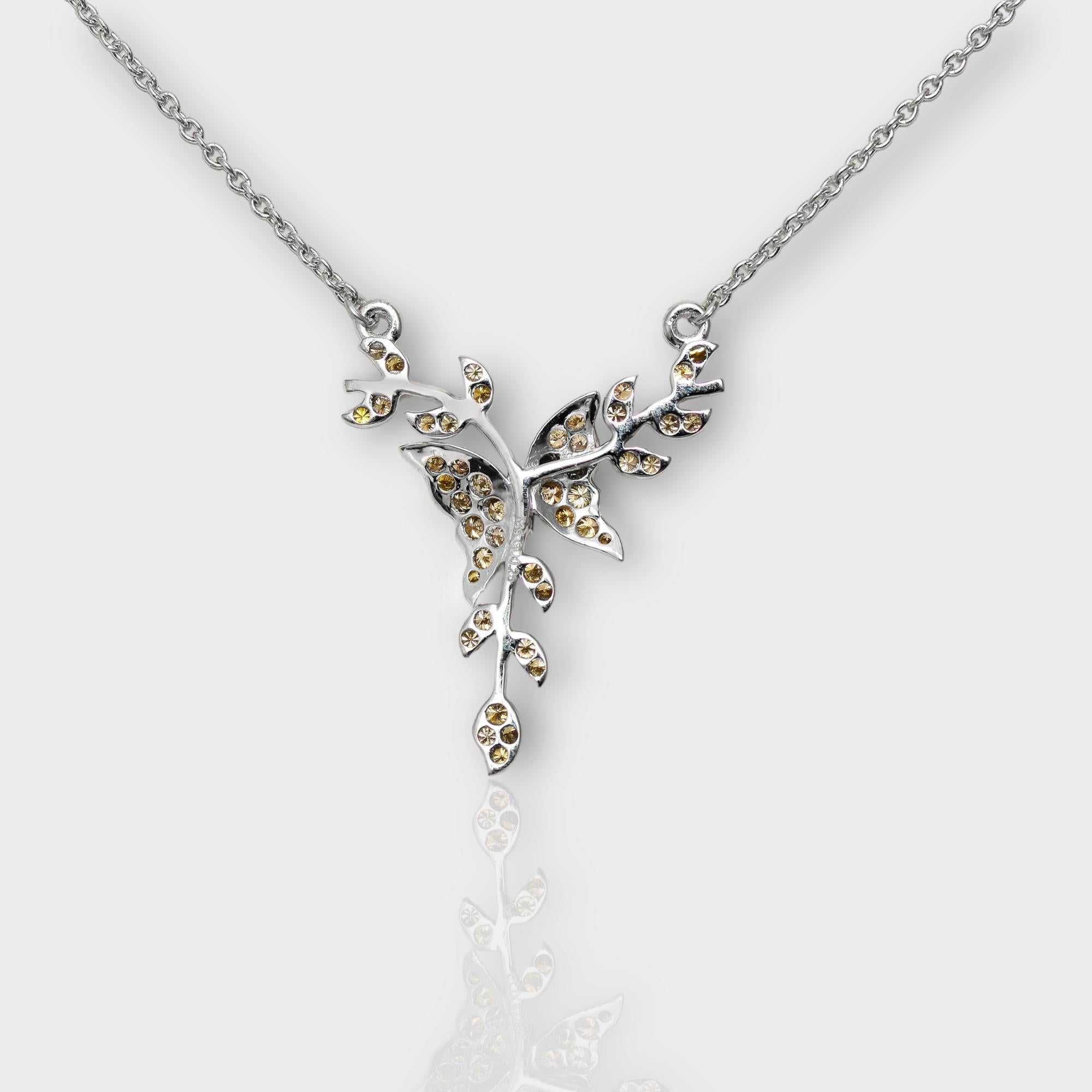 Women's IGI 14K 0.25 ct Natural Greenish Yellow Diamonds Branches Design Necklace For Sale