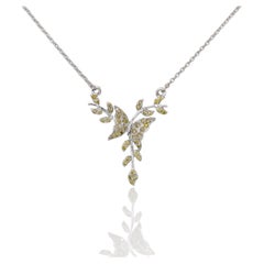 Halskette, IGI 14K 0,25 Karat natürliche grünlich gelbe Diamanten, Zweige Design