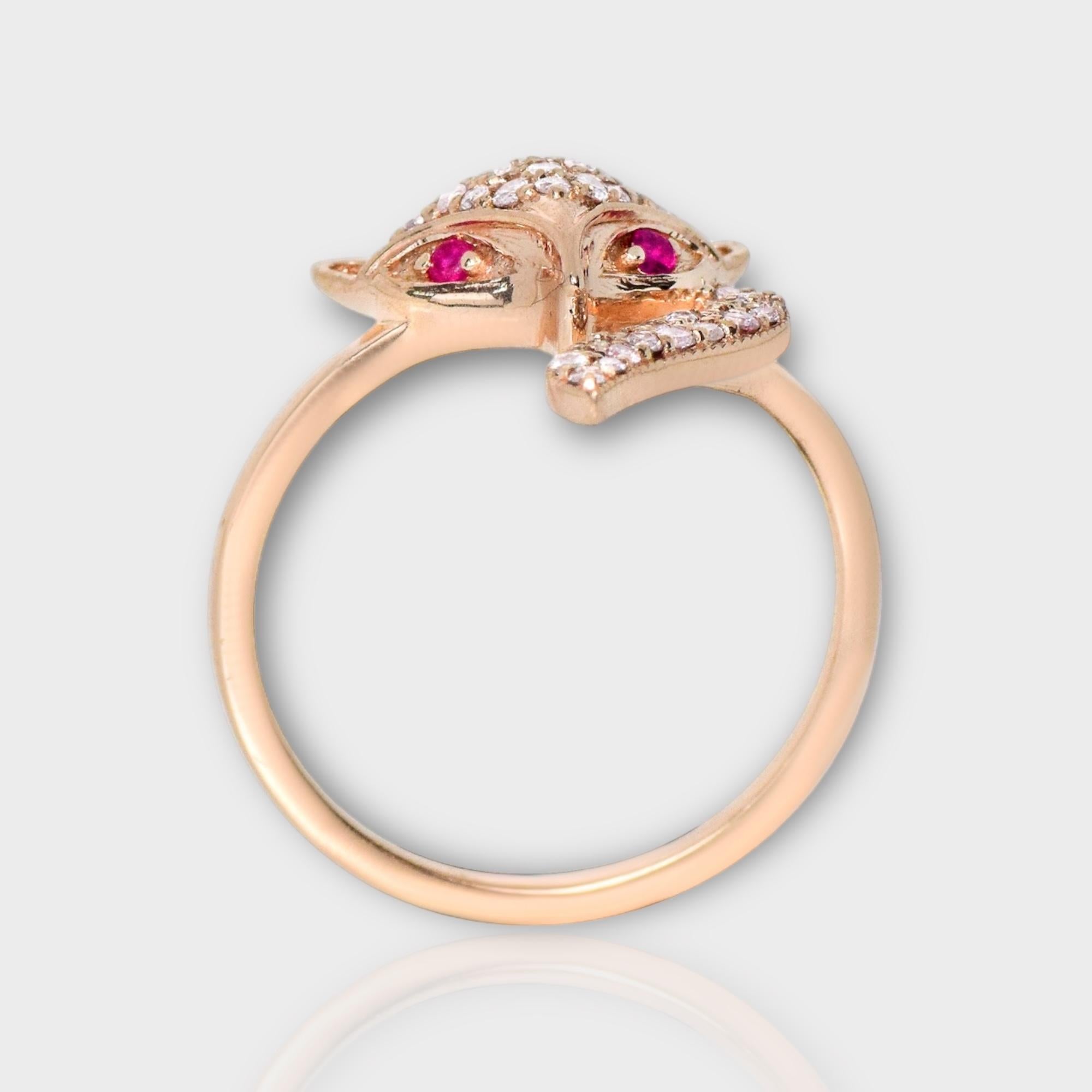 Women's IGI 14K 0.31 ct Natural Pink Diamonds Fox Design Antique Art Deco Ring For Sale