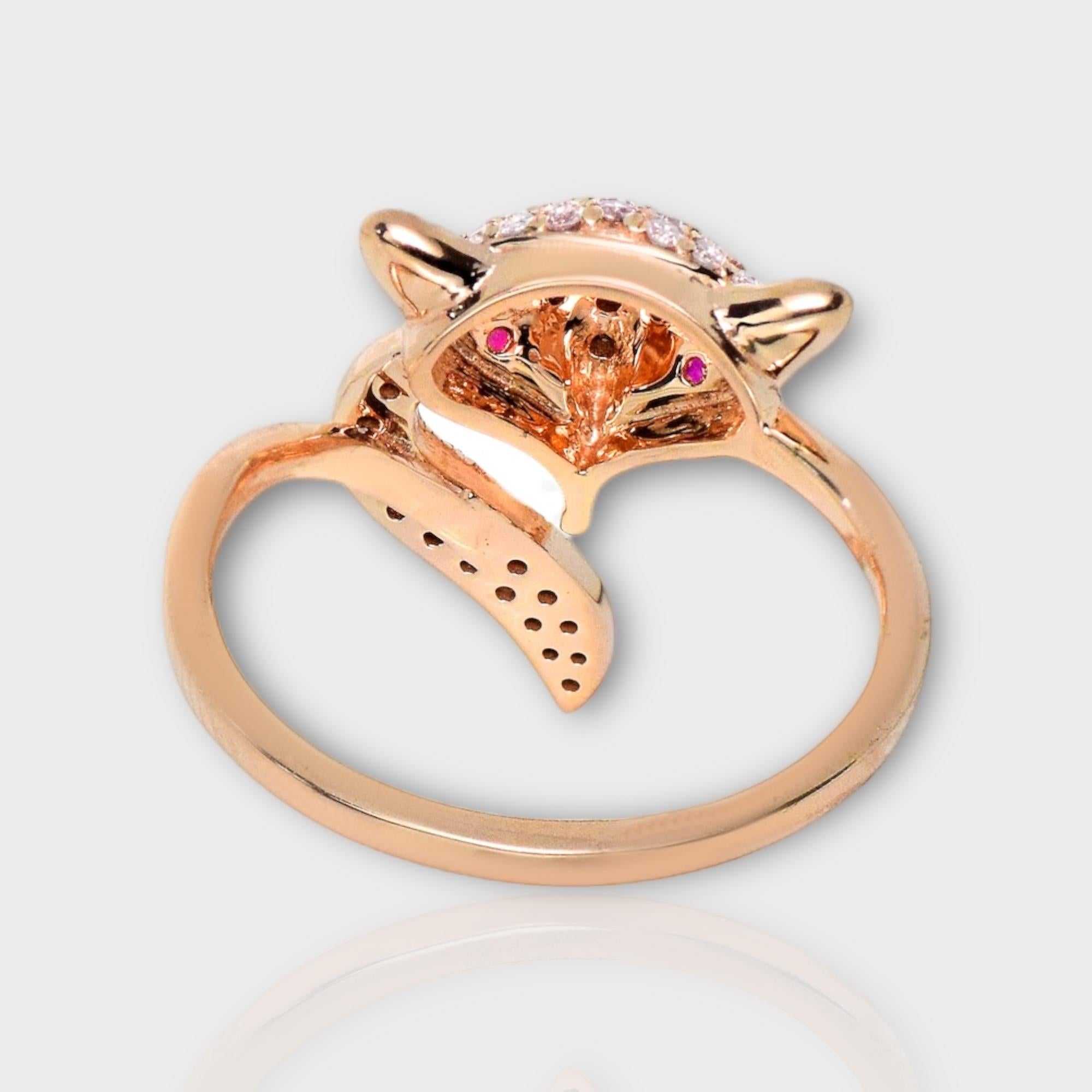 IGI 14K 0.31 ct Natural Pink Diamonds Fox Design Antique Art Deco Ring For Sale 2