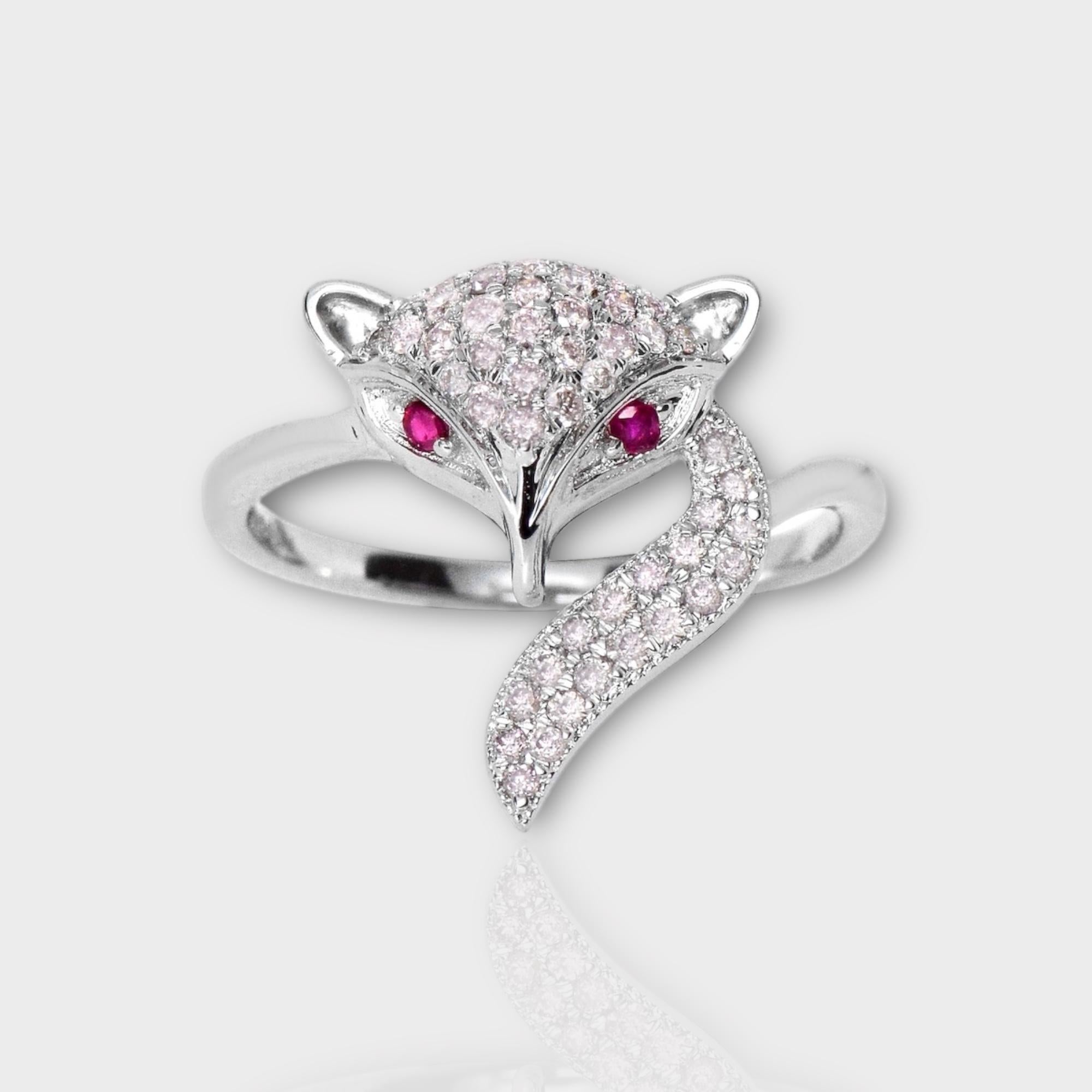 *IGI 14K 0.32 ct Natural Pink Diamonds Fox Design  Antique Art Deco Ring*

This band features a stunning design with a fox crafted from 14K white gold. It is set with natural pink diamonds weighing 0.32 carats.

This ring features colorful natural