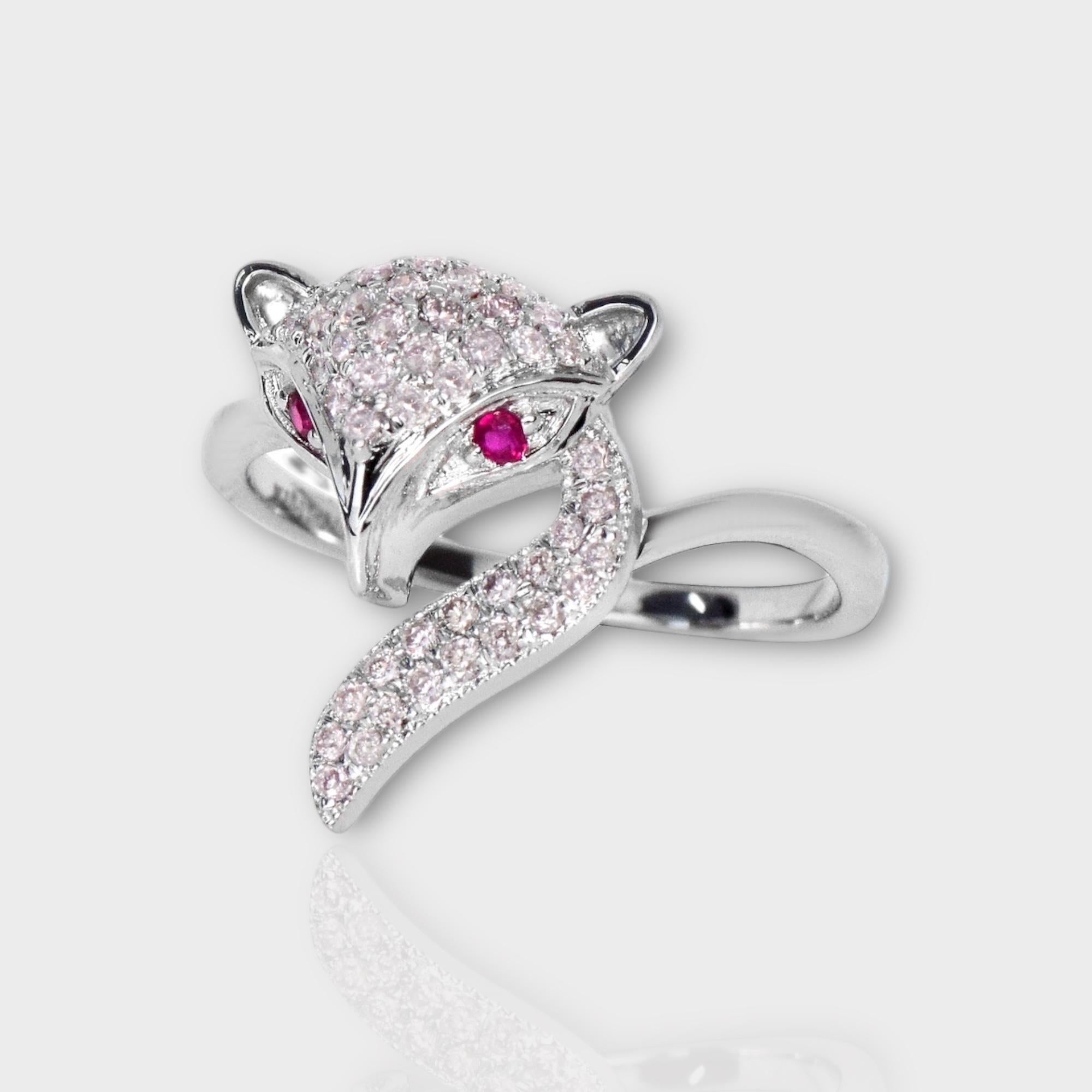 Round Cut IGI 14K 0.32 ct Natural Pink Diamonds Fox Design Antique Art Deco Ring For Sale