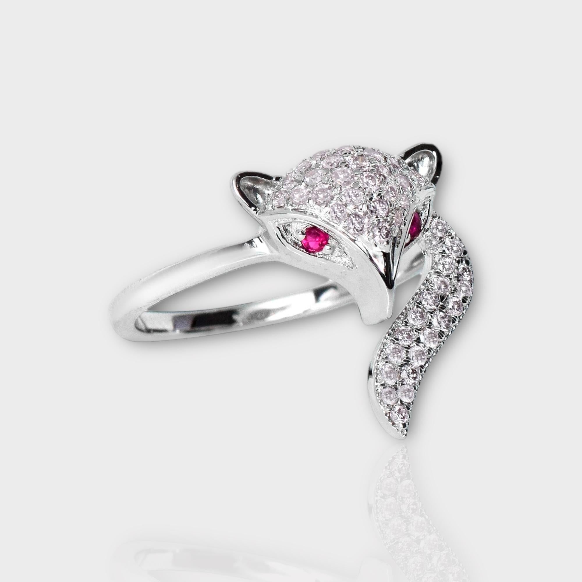 IGI 14K 0.32 ct Natural Pink Diamonds Fox Design Antique Art Deco Ring In New Condition For Sale In Kaohsiung City, TW