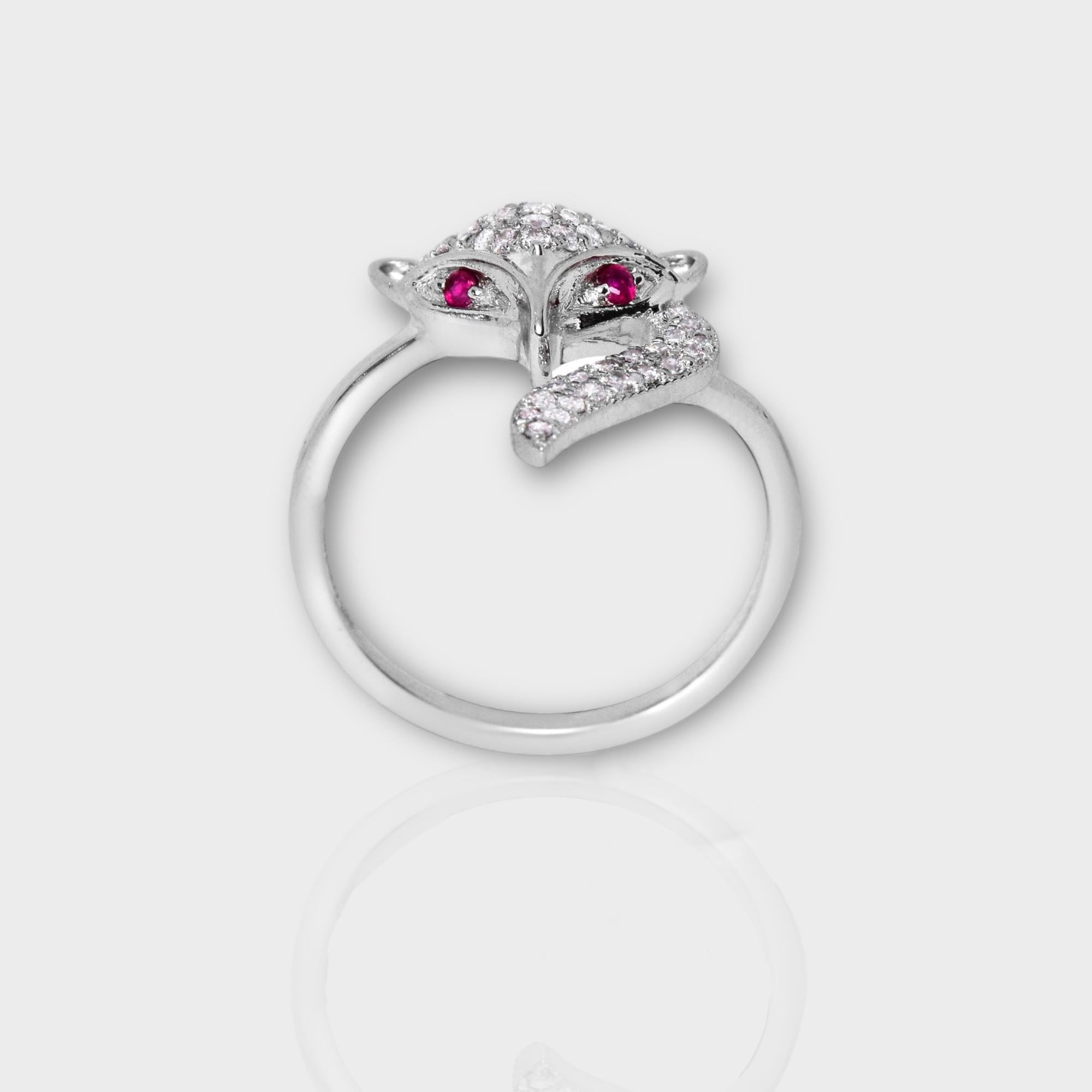 Women's IGI 14K 0.32 ct Natural Pink Diamonds Fox Design Antique Art Deco Ring For Sale