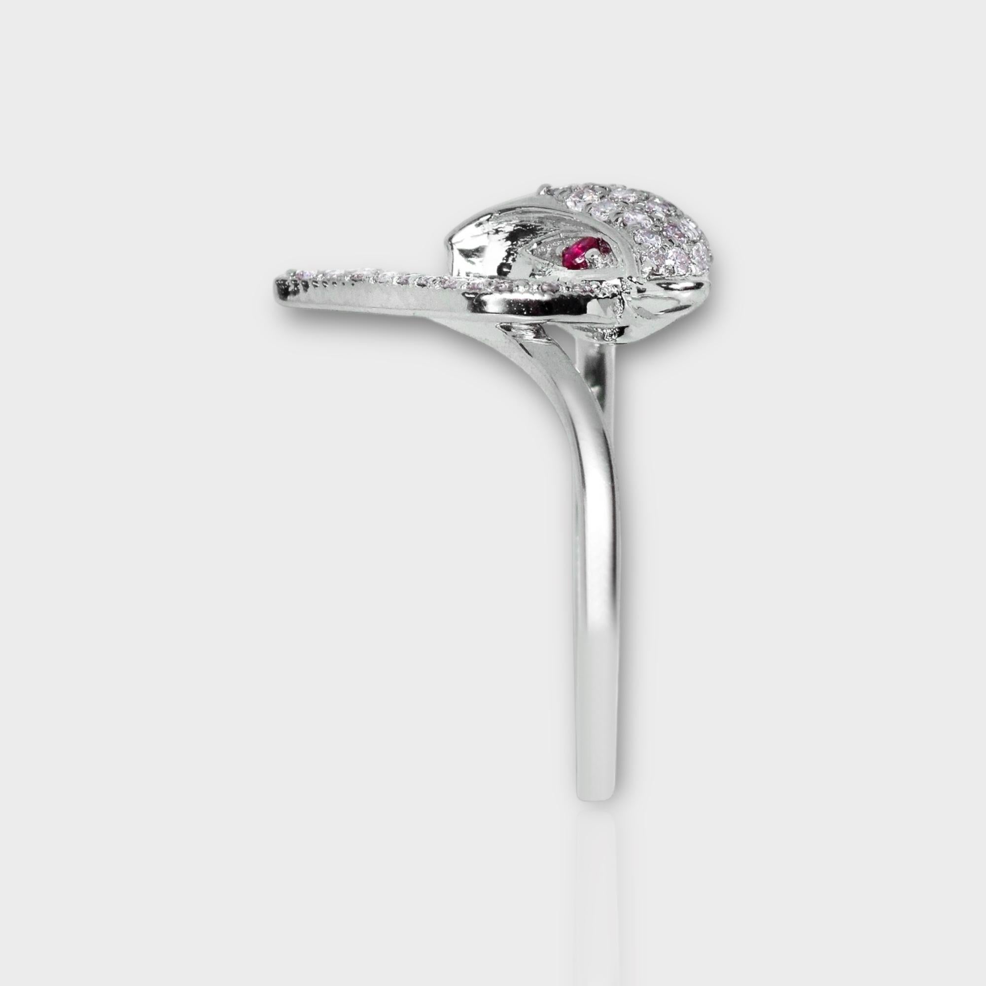 IGI 14K 0.32 ct Natural Pink Diamonds Fox Design Antique Art Deco Ring For Sale 1