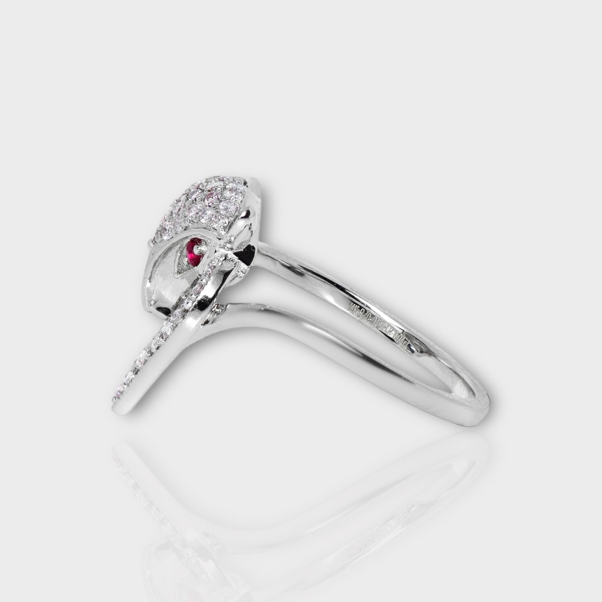 IGI 14K 0.32 ct Natural Pink Diamonds Fox Design Antique Art Deco Ring For Sale 2