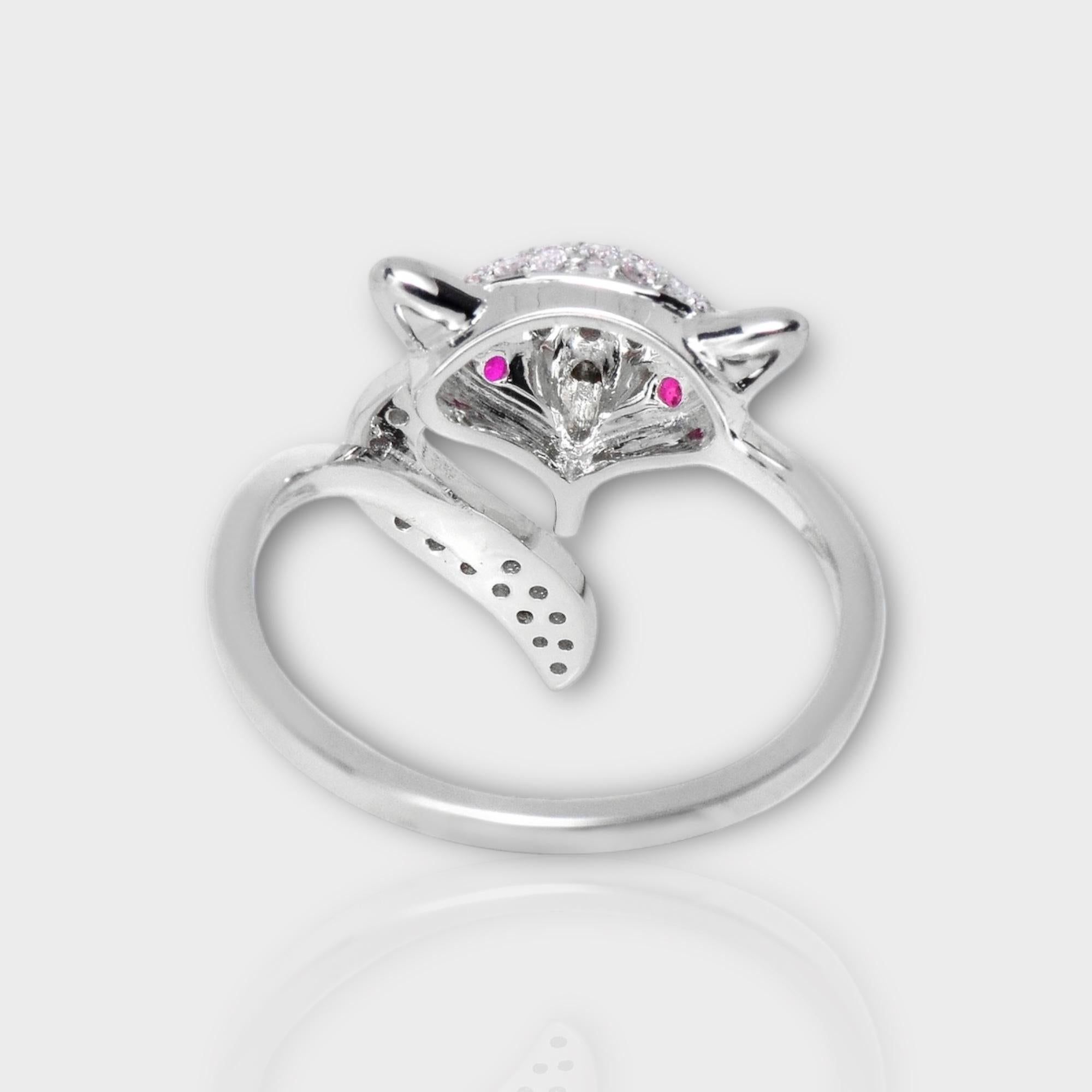 IGI 14K 0.32 ct Natural Pink Diamonds Fox Design Antique Art Deco Ring For Sale 3
