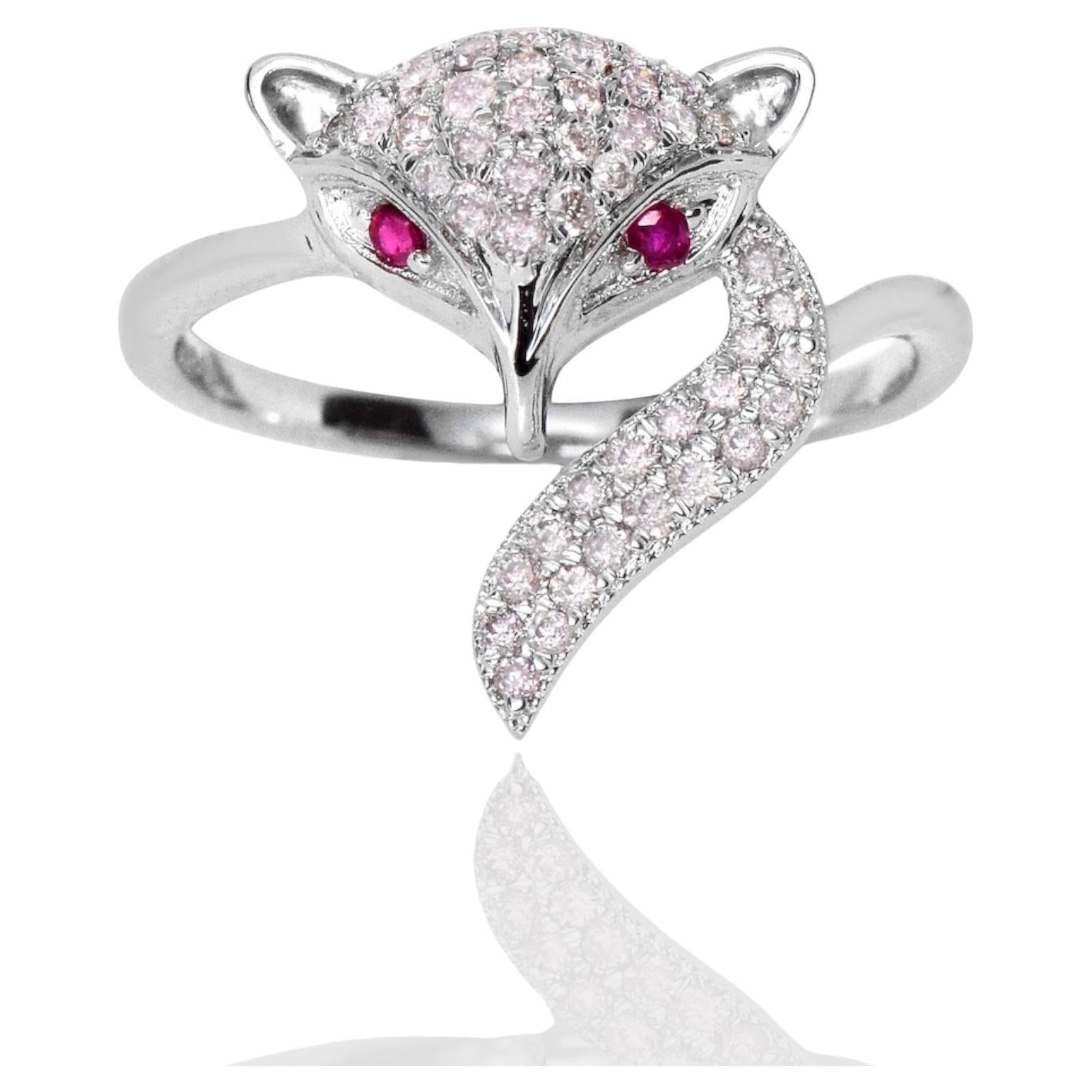 IGI 14K 0.32 ct Natural Pink Diamonds Fox Design Antique Art Deco Ring For Sale