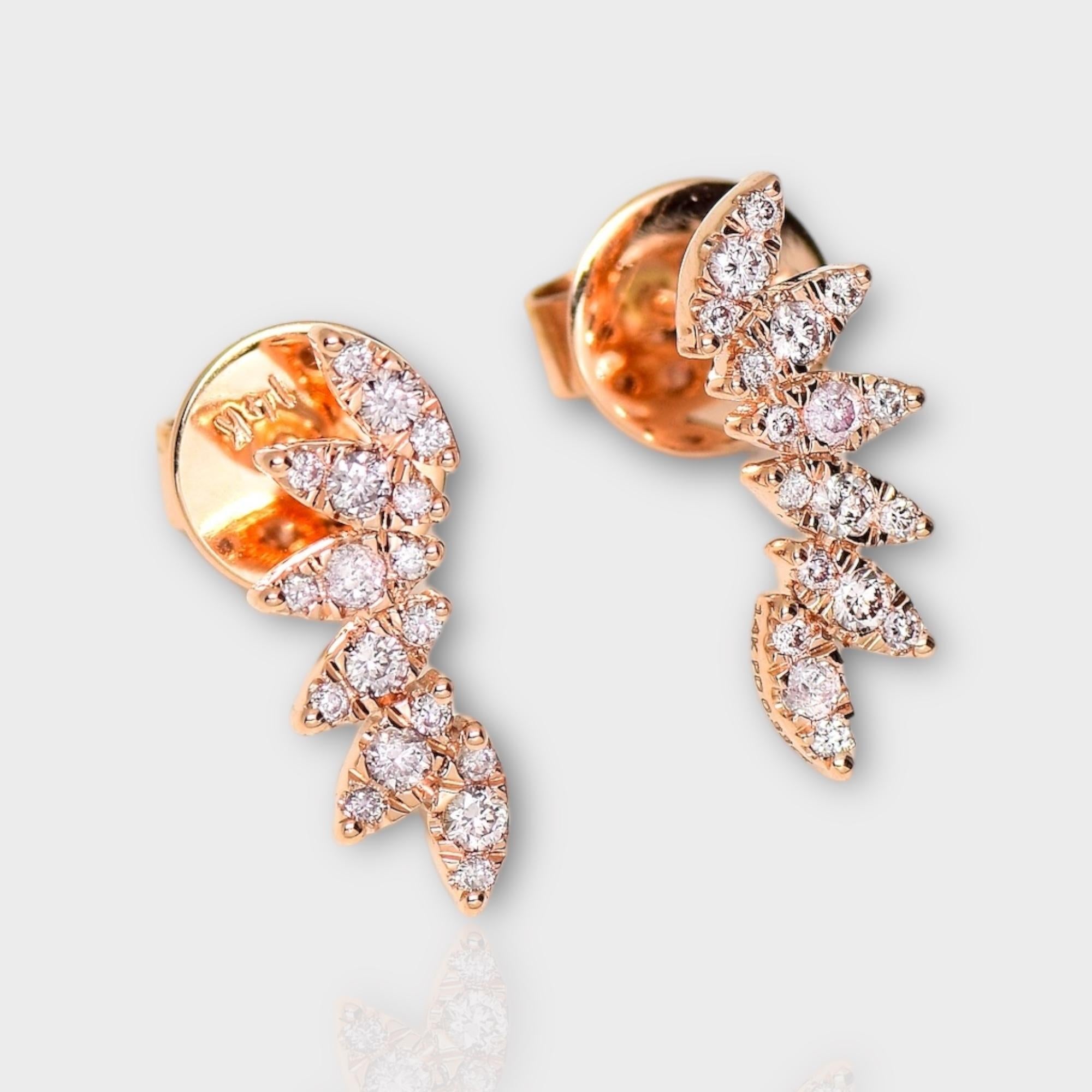 Contemporary IGI 14K 0.33 ct Natural Pink Diamonds Art Deco Design Stud Earrings For Sale