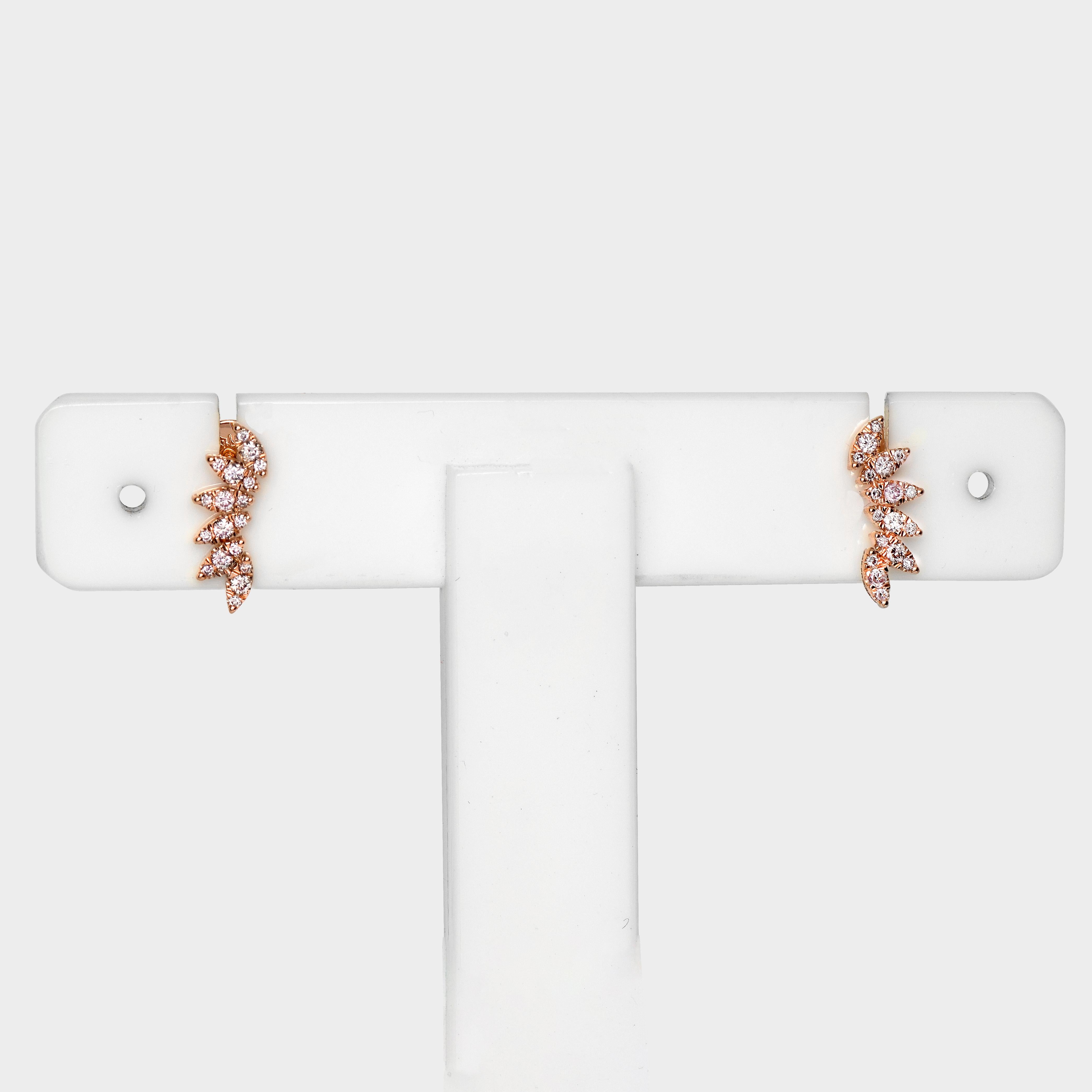 Round Cut IGI 14K 0.33 ct Natural Pink Diamonds Art Deco Design Stud Earrings For Sale