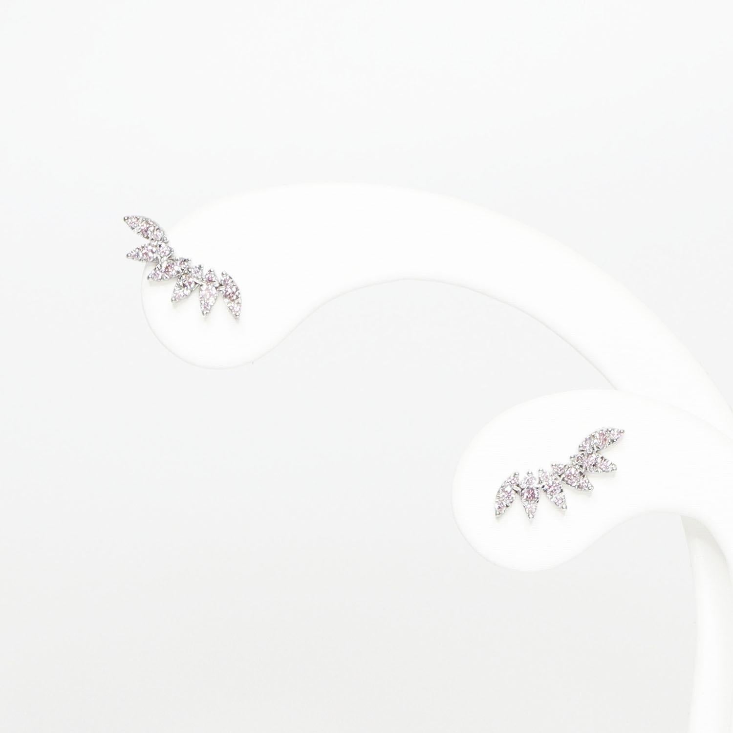 Round Cut IGI 14K 0.33 ct Natural Pink Diamonds Art Deco Design Stud Earrings For Sale
