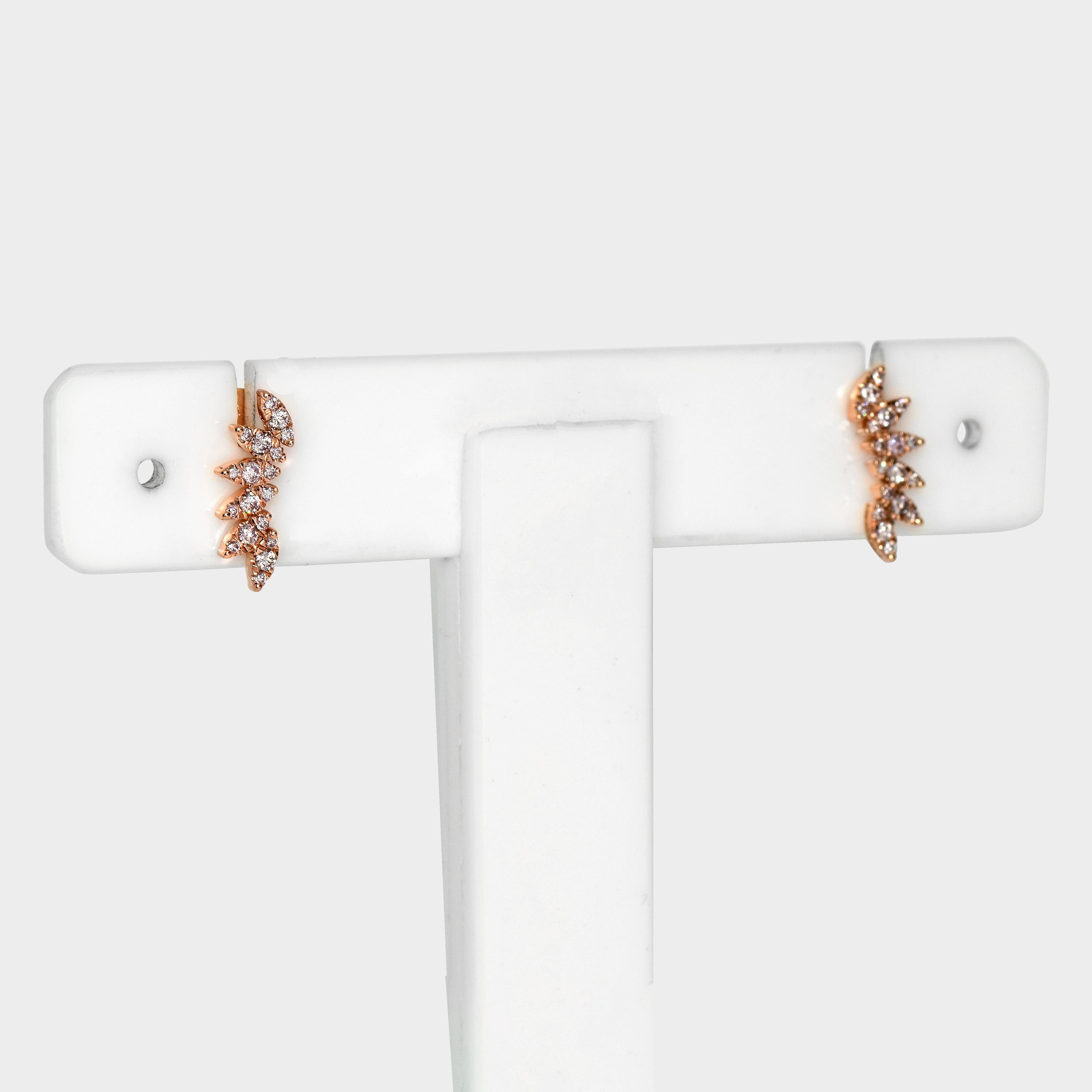 Women's IGI 14K 0.33 ct Natural Pink Diamonds Art Deco Design Stud Earrings For Sale
