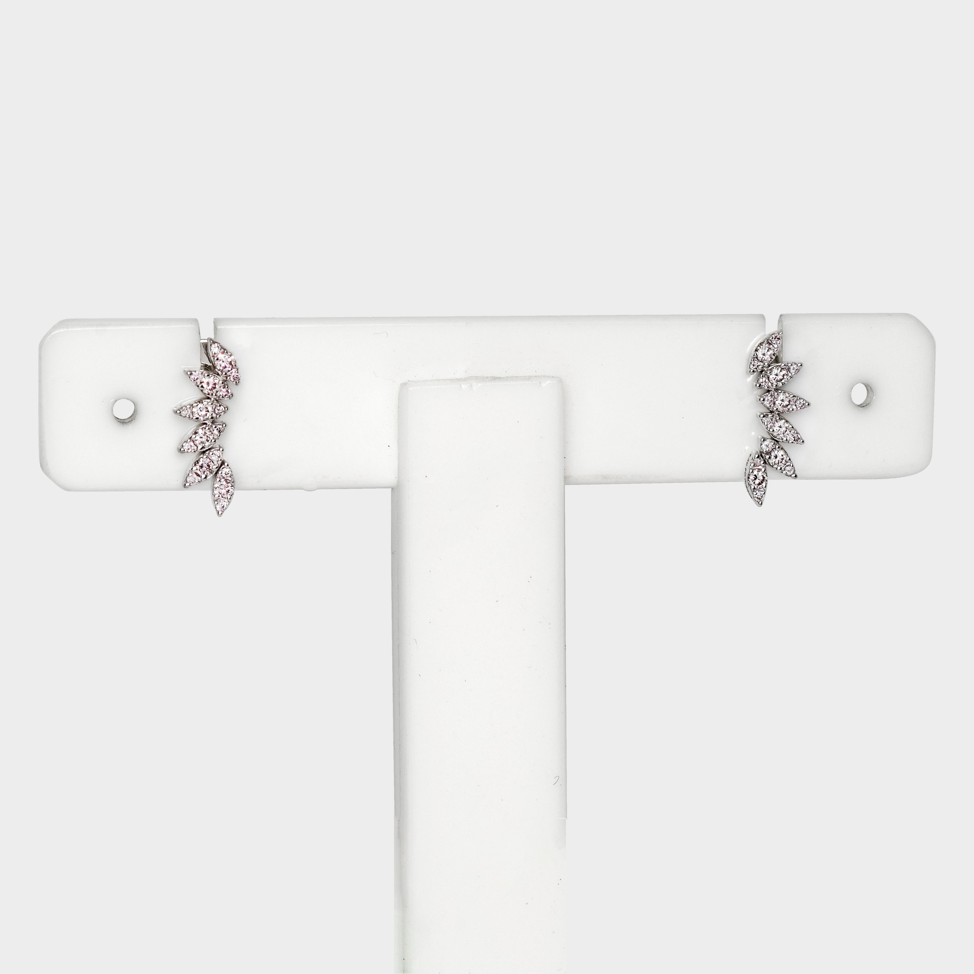 IGI 14K 0.33 ct Natural Pink Diamonds Art Deco Design Stud Earrings For Sale 2