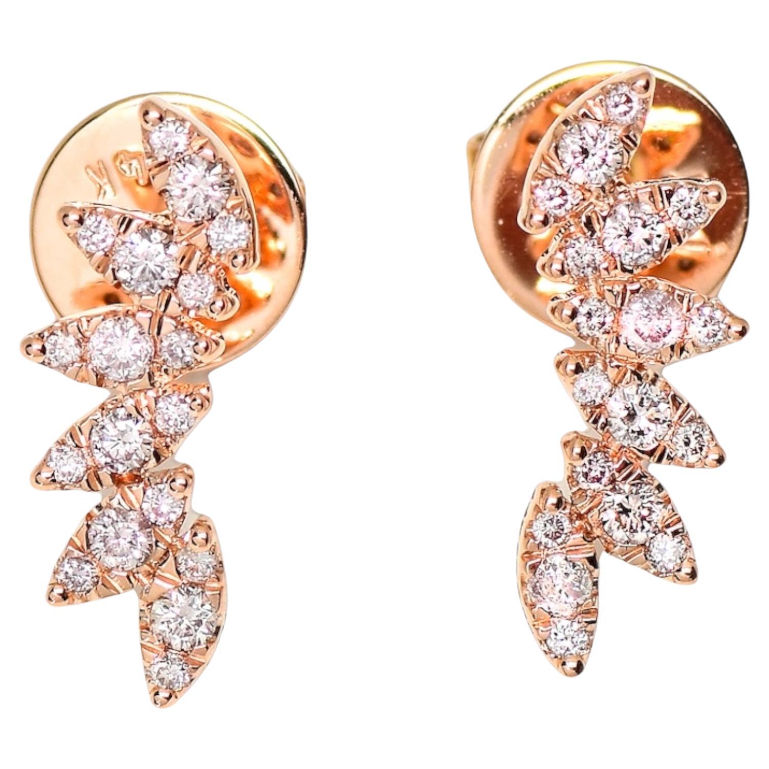 IGI 14K 0.33 ct Natural Pink Diamonds Art Deco Design Stud Earrings For Sale