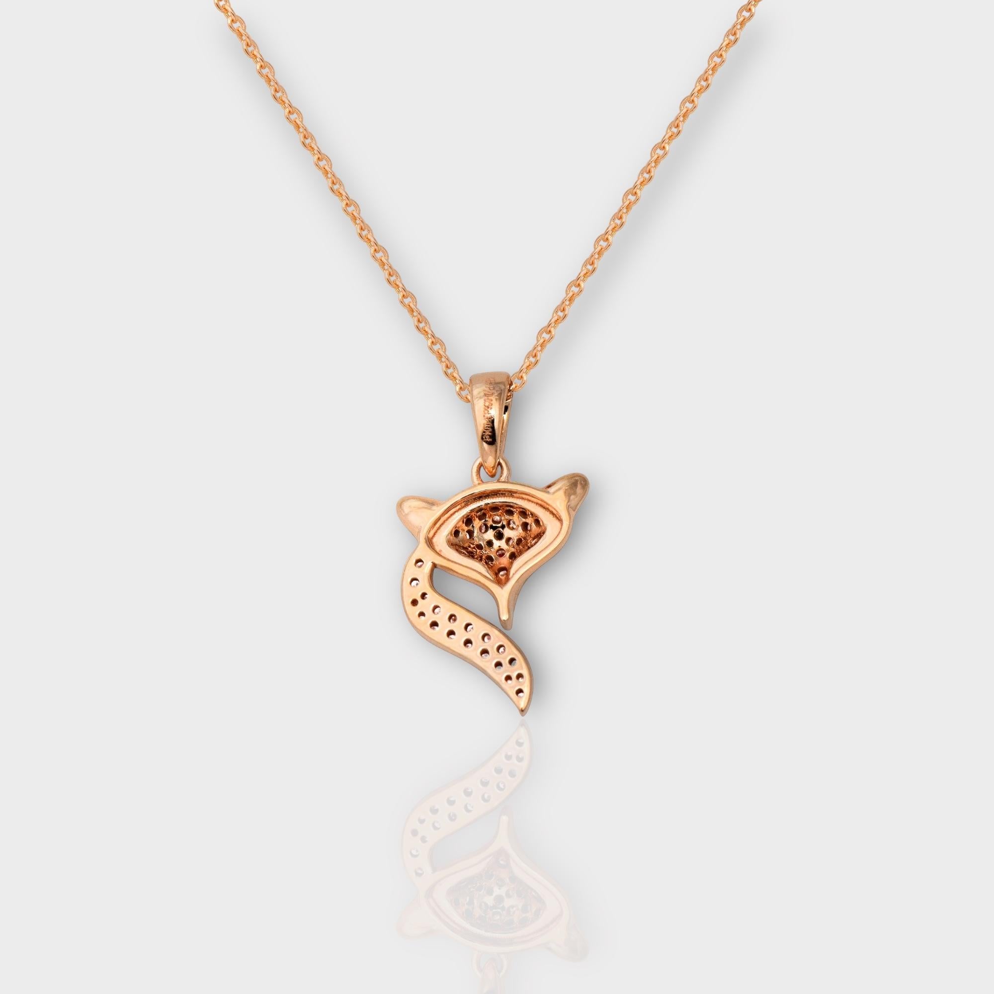 IGI 14K 0.36 ct Natural Pink Diamonds Fox Design Pendant Necklace For Sale 3