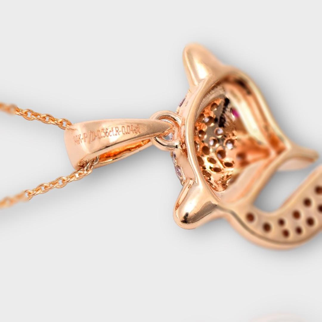IGI 14K 0.36 ct Natural Pink Diamonds Fox Design Pendant Necklace For Sale 4